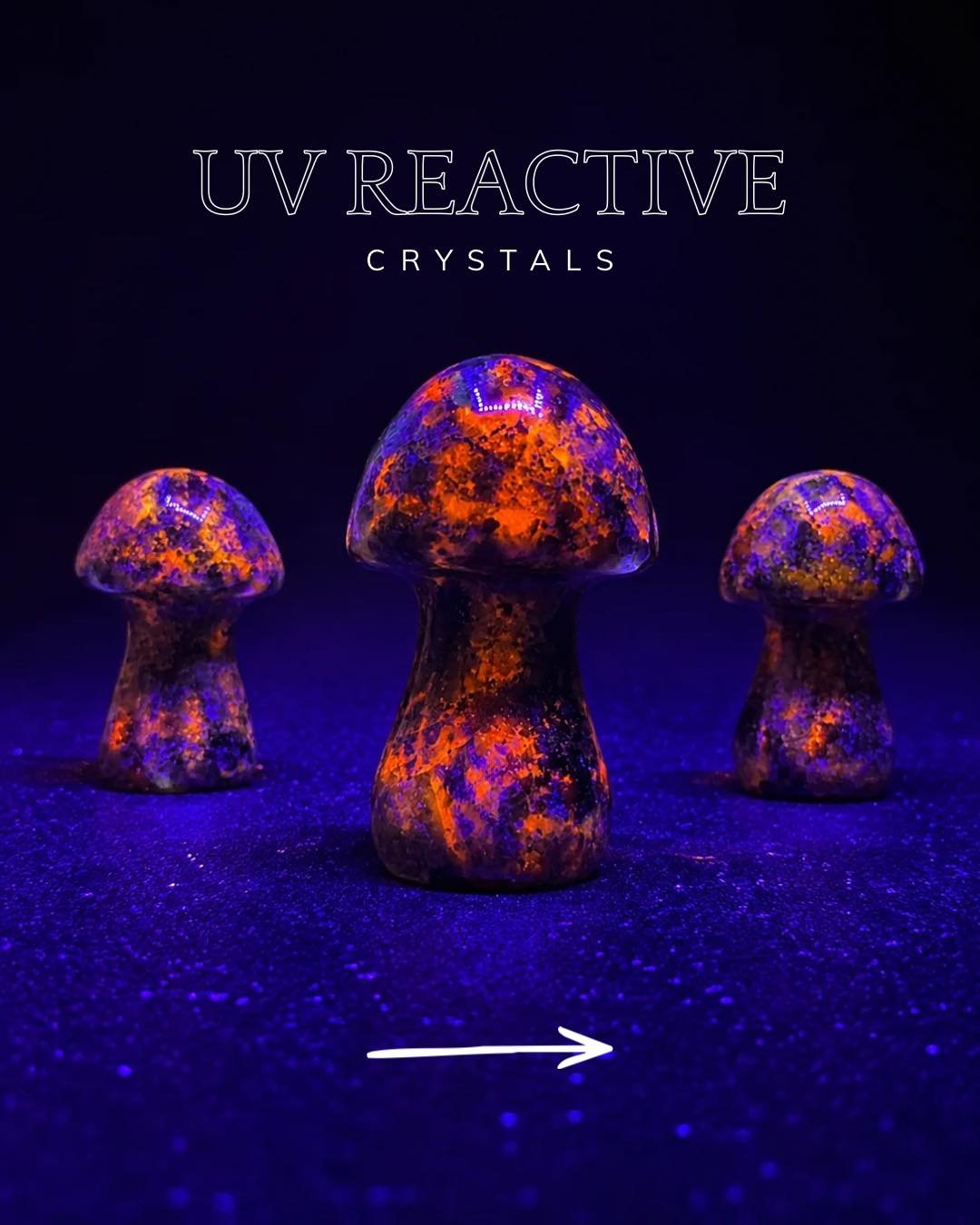 Stones that glow!! One of the coolest sections of crystals in our store is the UV reactive section. There are some stones and crystals that glow different colors under blacklight. These stones glow because of trace elements inside them or because of 