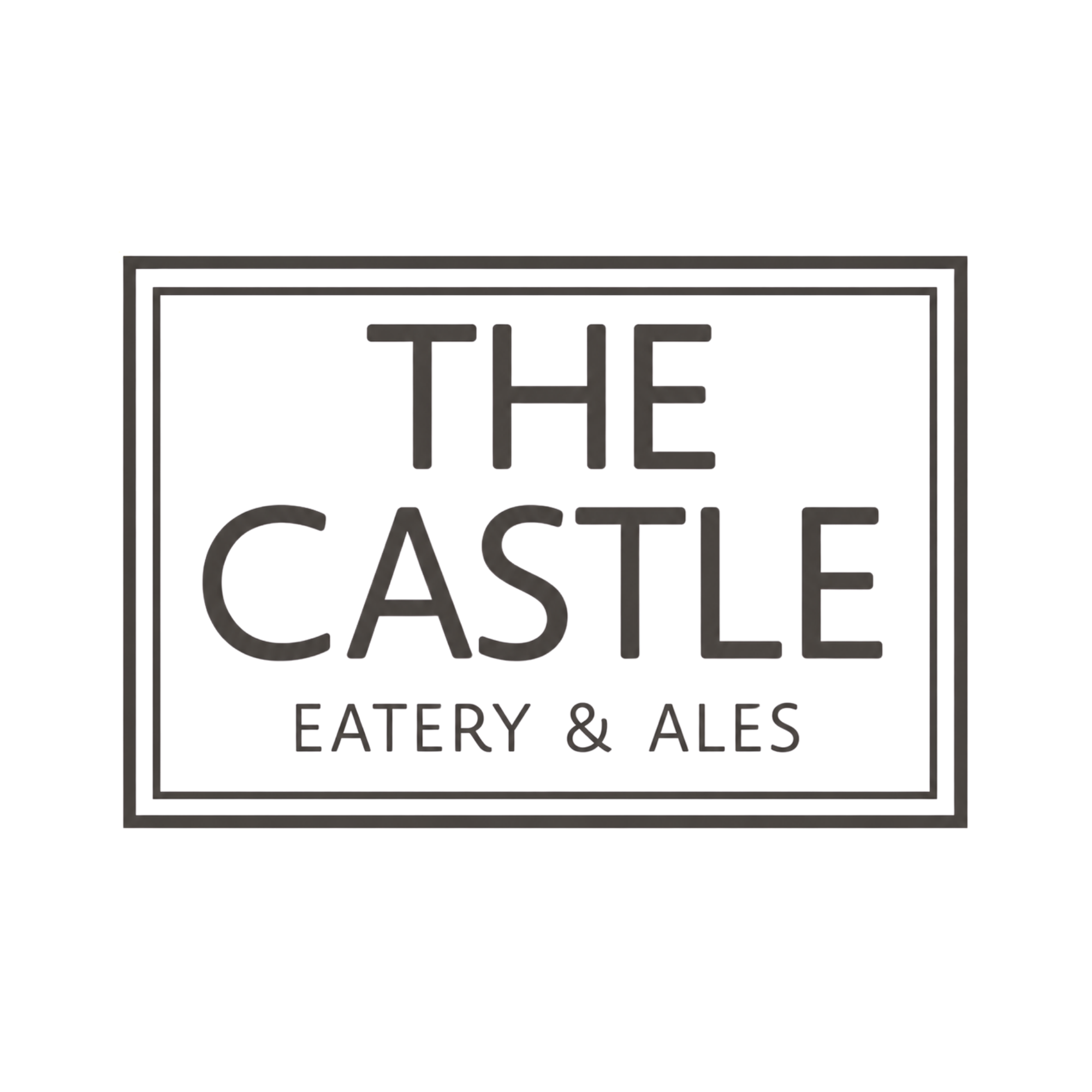 Stylized logo with the words "The Castle" and "Eatery & Ales" beneath it, featuring a dark color palette.