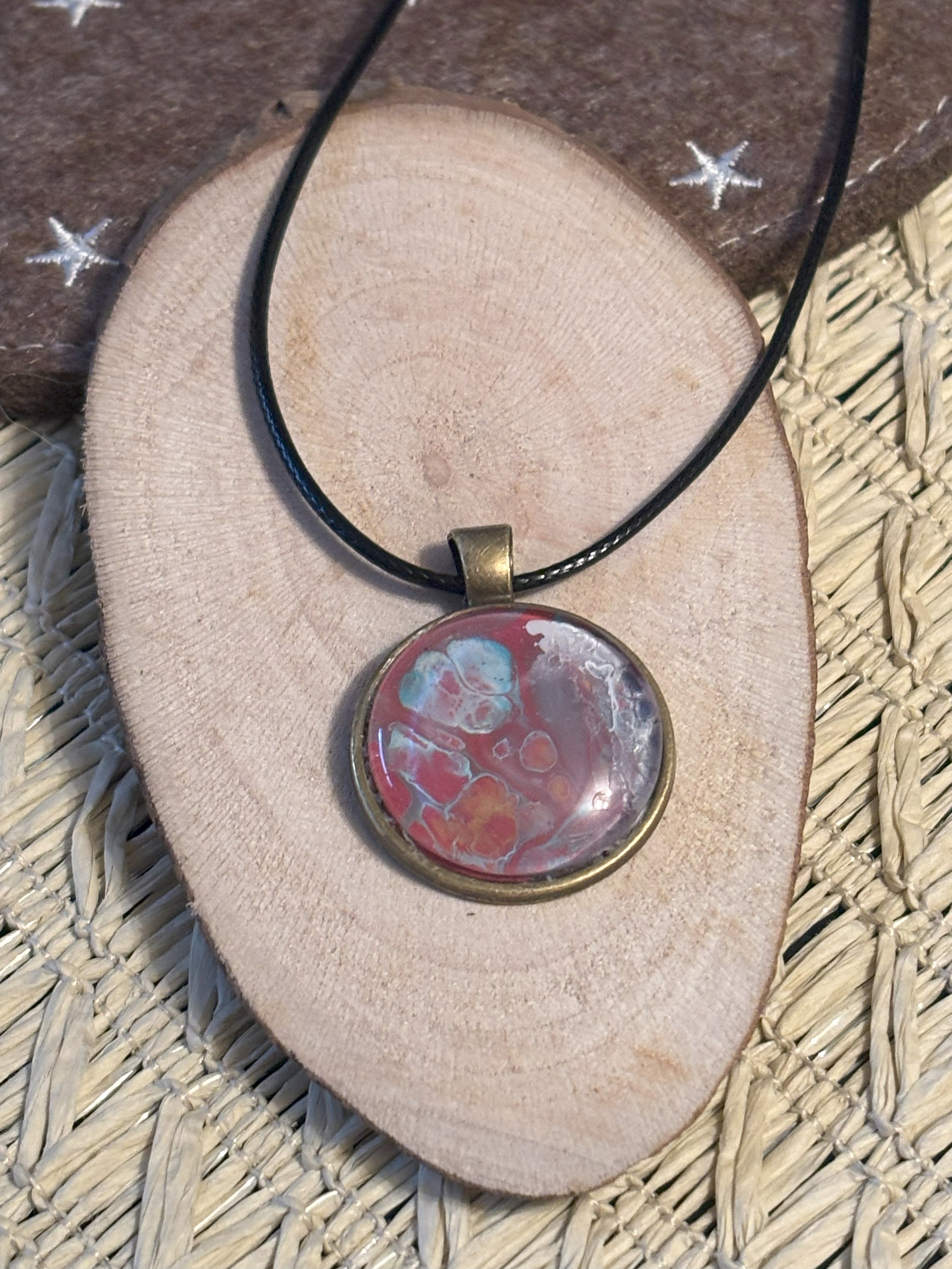 Collier Rond rose, bleu, or et blanc n°6