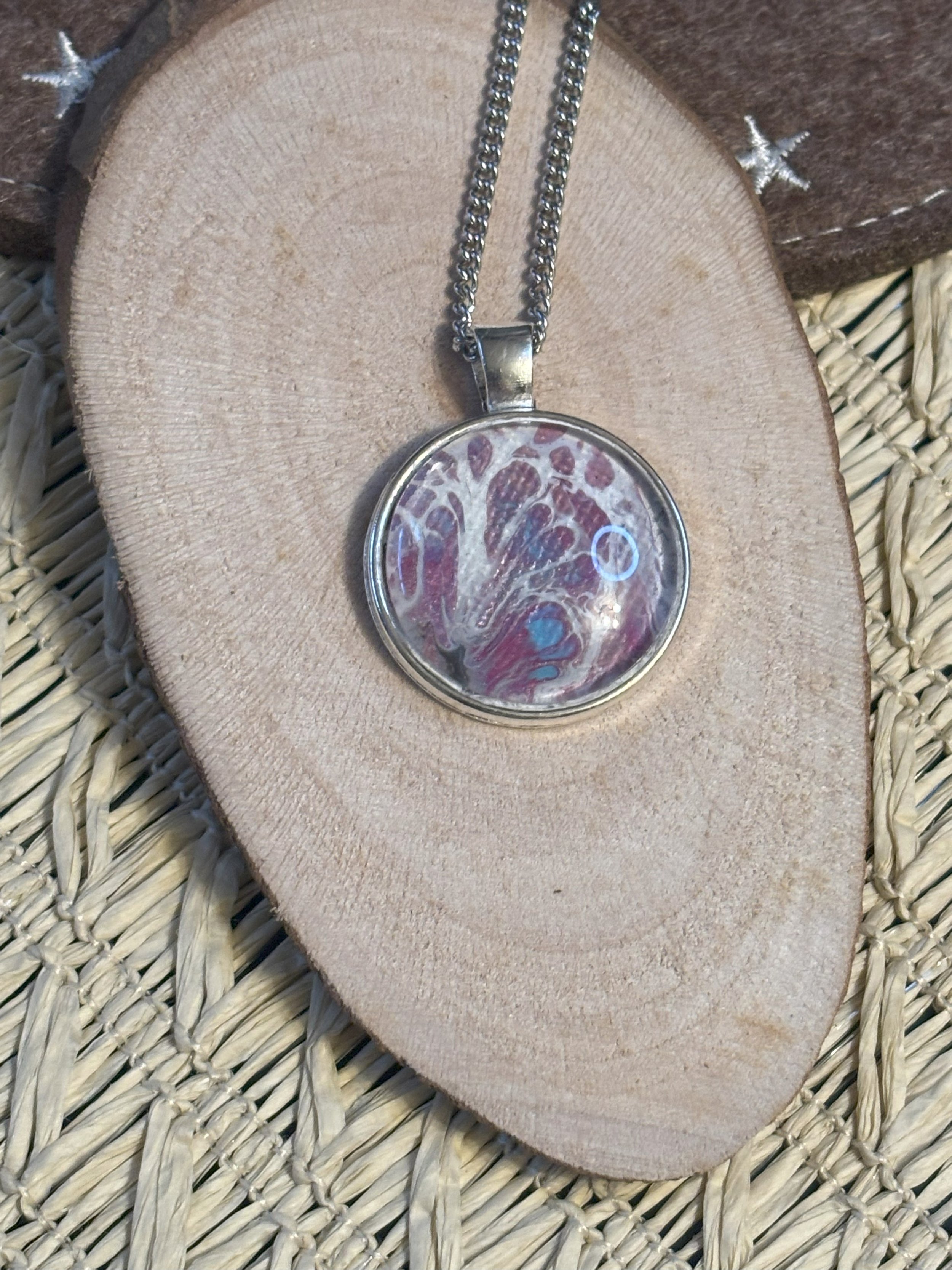 Collier Rond rose, bleu, nacre n°16