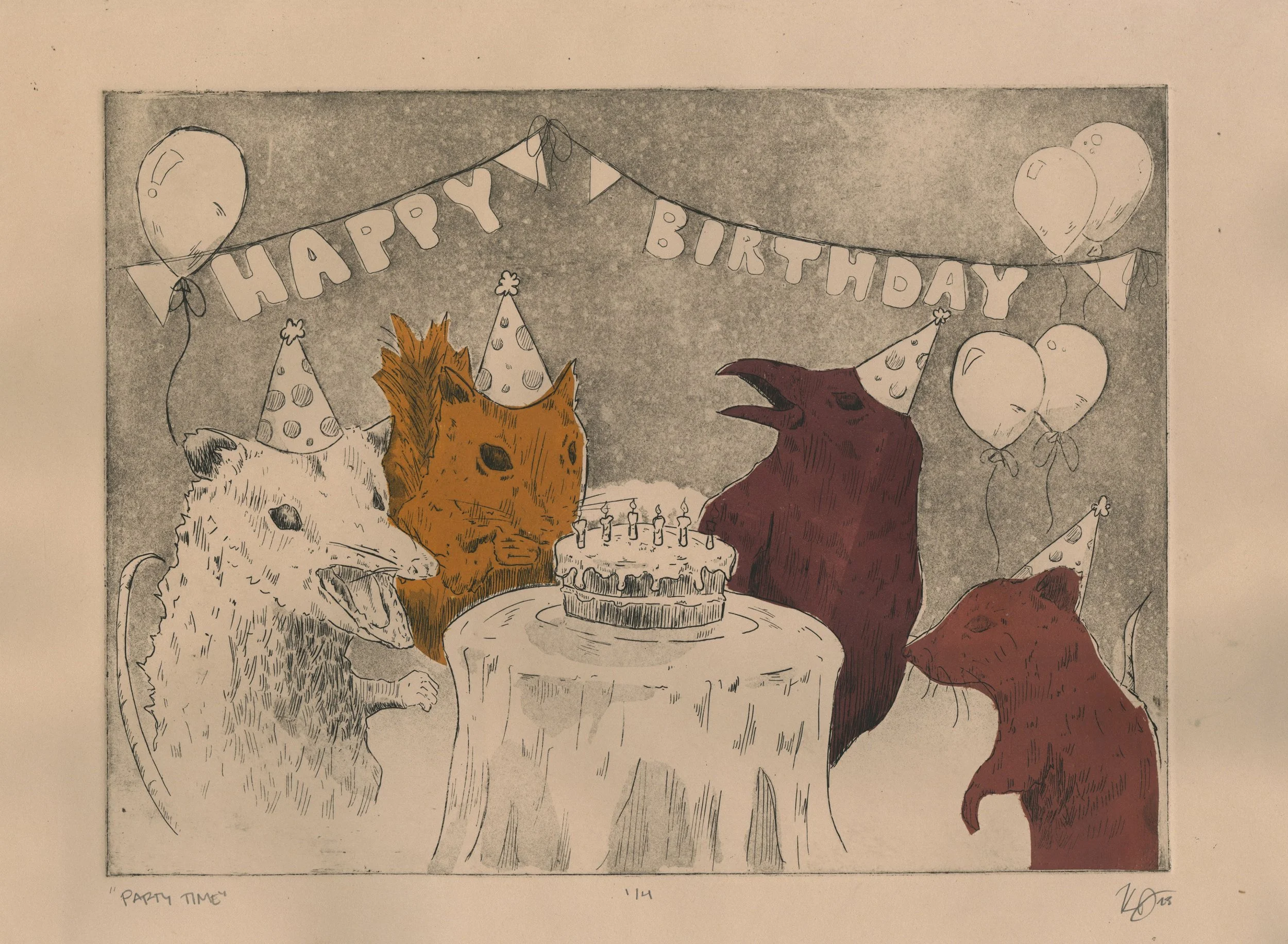 Party Time, Copper Etching and Chine Colle