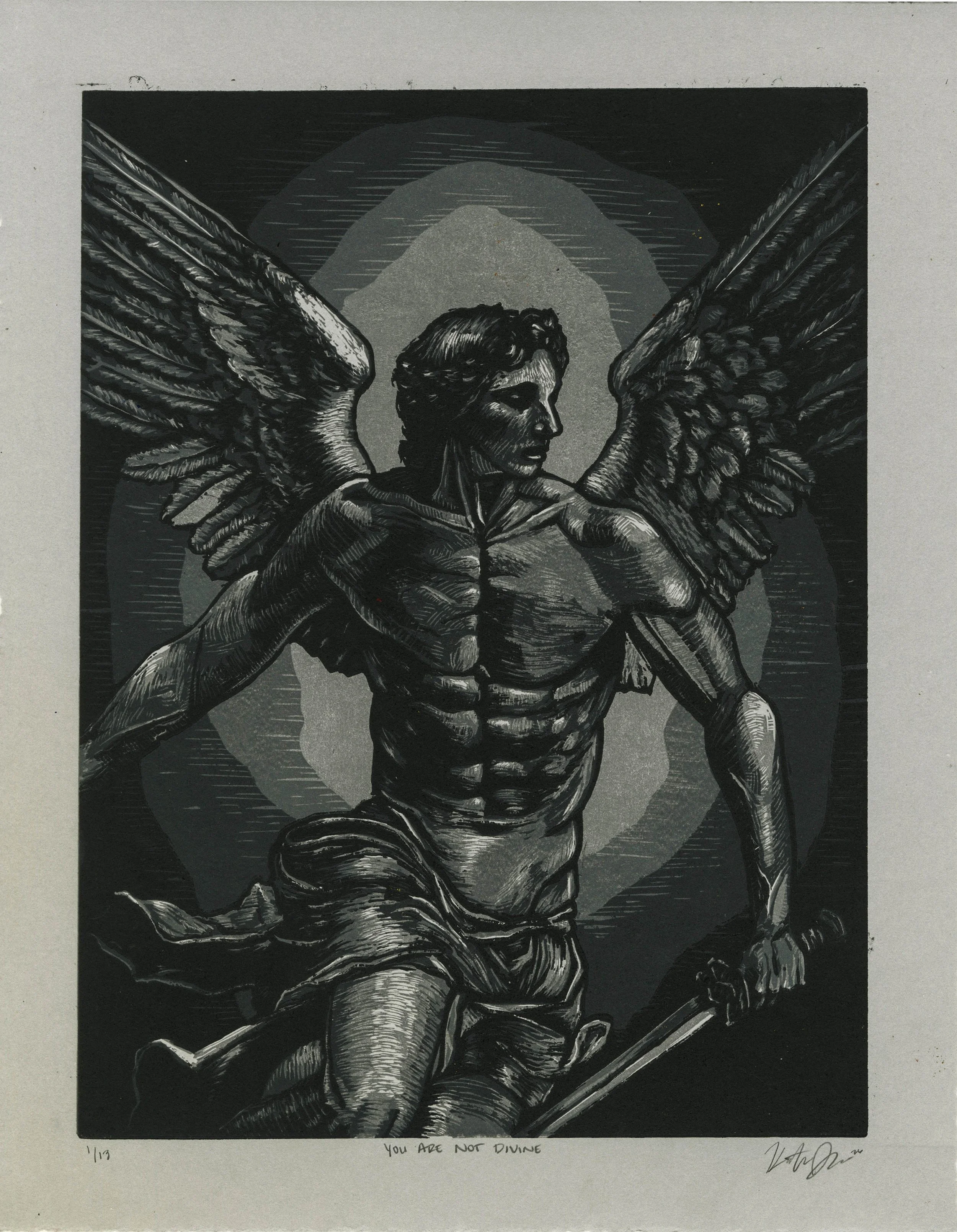 You Are Not Divine - 11 x 14 in Reductive Relief