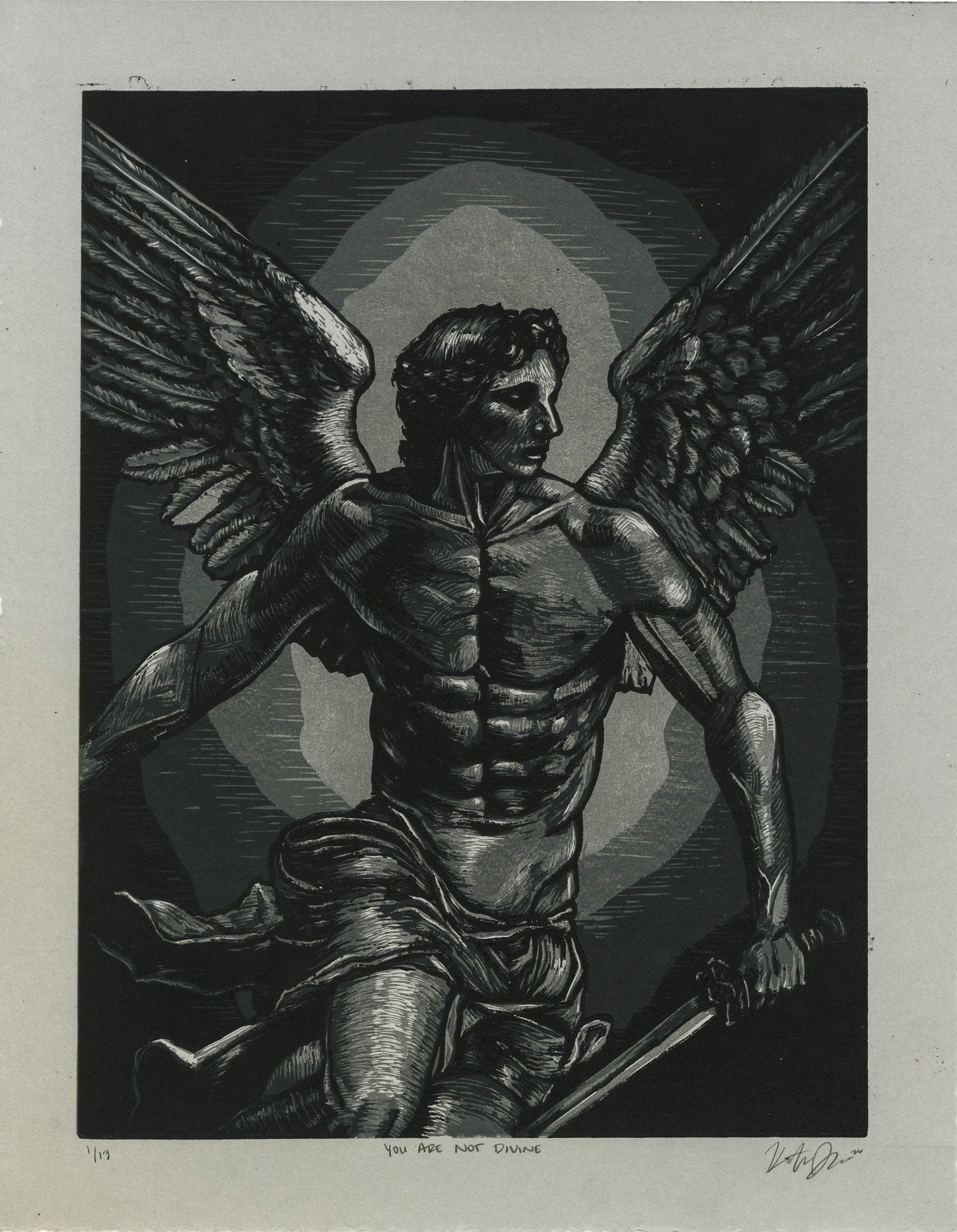You Are Not Divine - 11 x 14 in Reductive Relief 