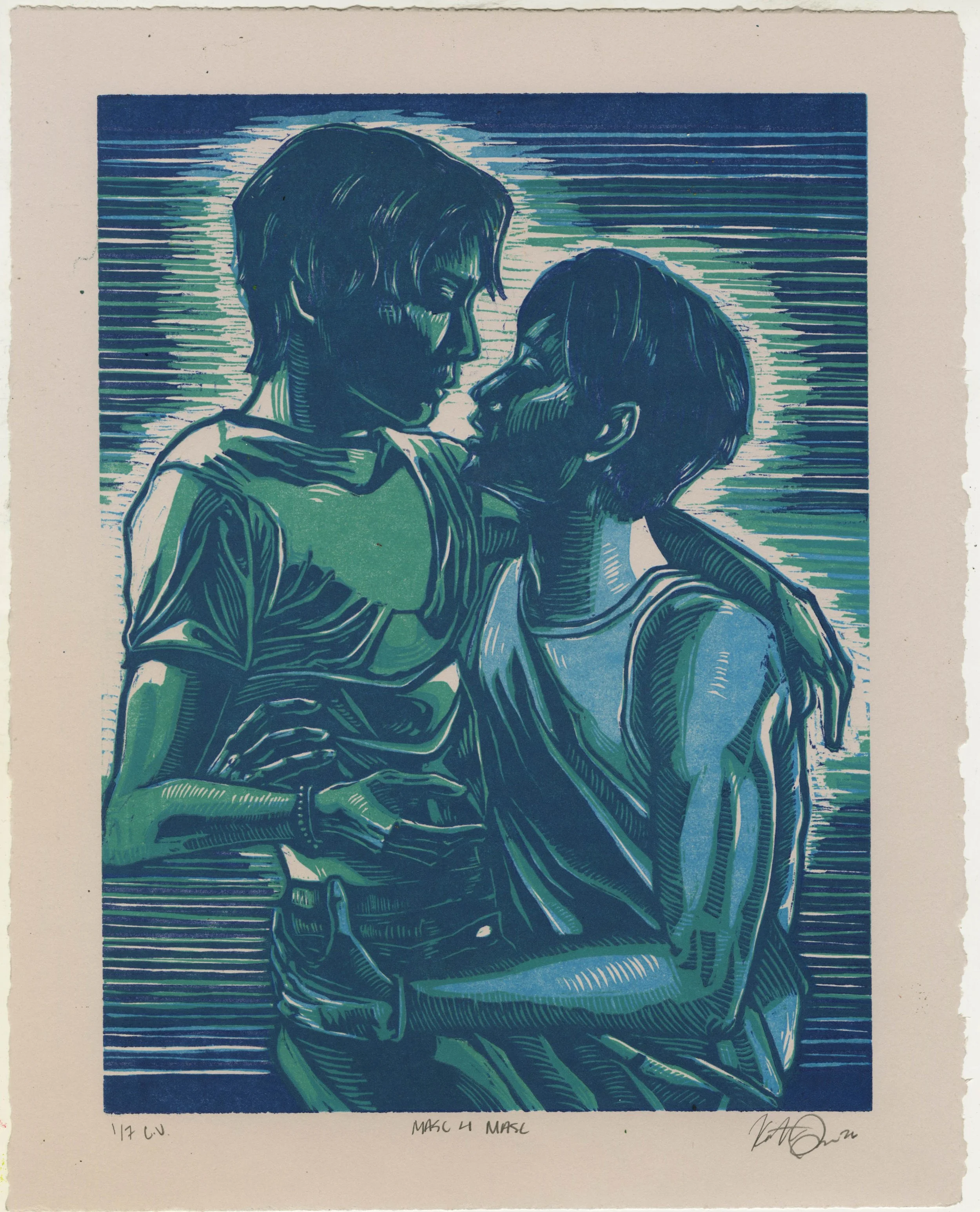 Masc 4 Masc - 11 x 14 in Multiblock Woodcut 