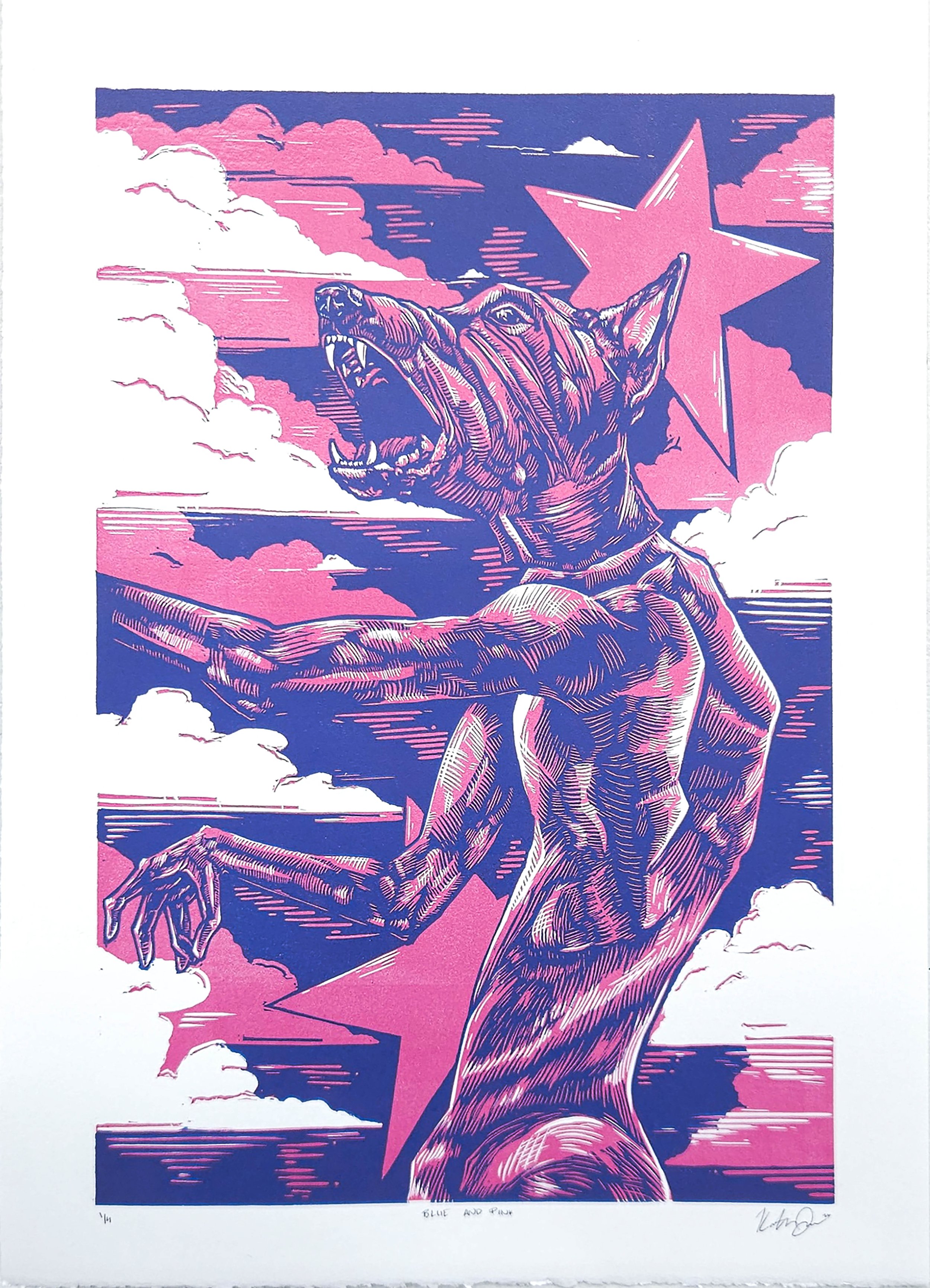 Blue and Pink - 15 x 20 in Reductive Relief 