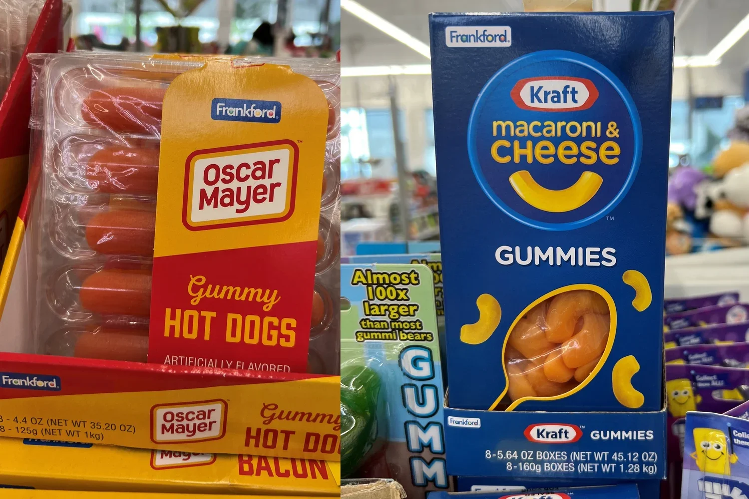 Close-up photo of two novelty food items discovered at Five Below, positioned as examples of intentionally strange or gross product flavors used to spark conversation and attention