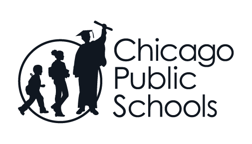 Chicago Public Schools logo featuring a silhouette of a school child walking and a graduation cap, with the text 'Chicago Public Schools'.