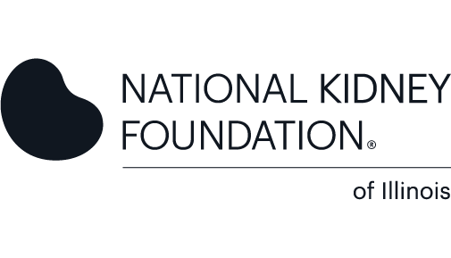 Logo of the National Kidney Foundation of Illinois, featuring a kidney illustration and text.