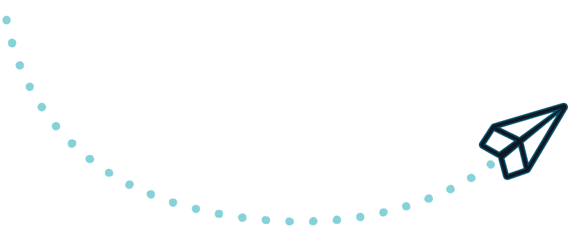Icon of a paper airplane with dotted flight path on black background.