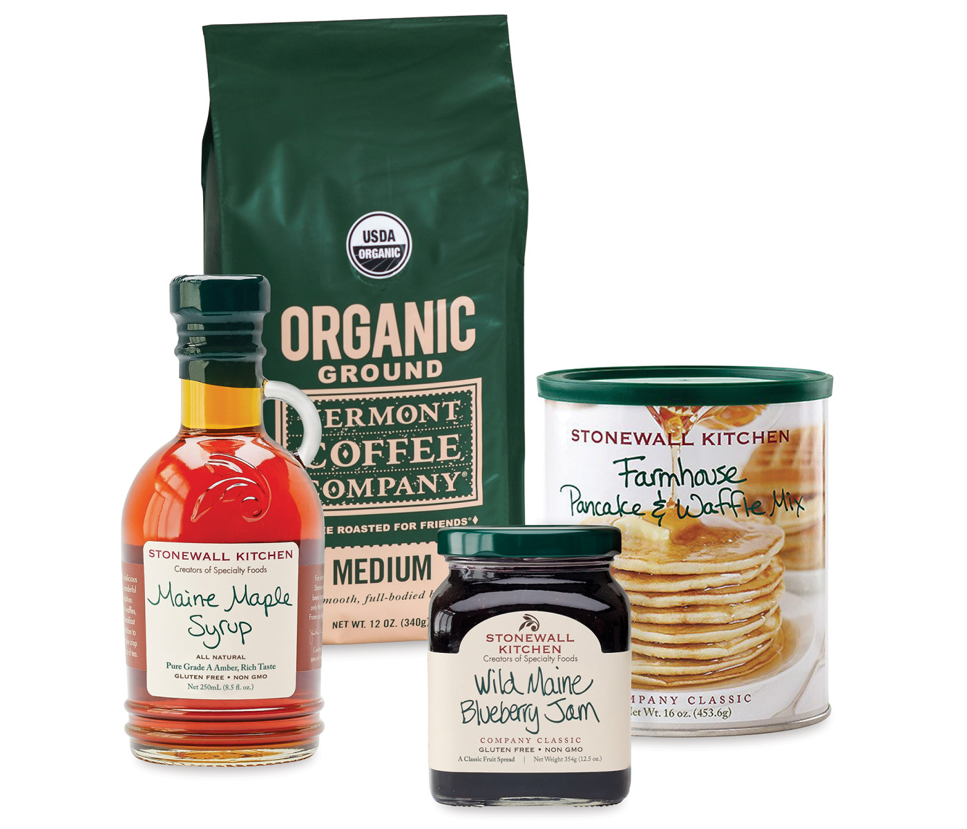 Image showing a breakfast-themed gift set featuring pancake mix and a reusable branded bag, representing the long-term impact of combining edible gifts with tangible merch.