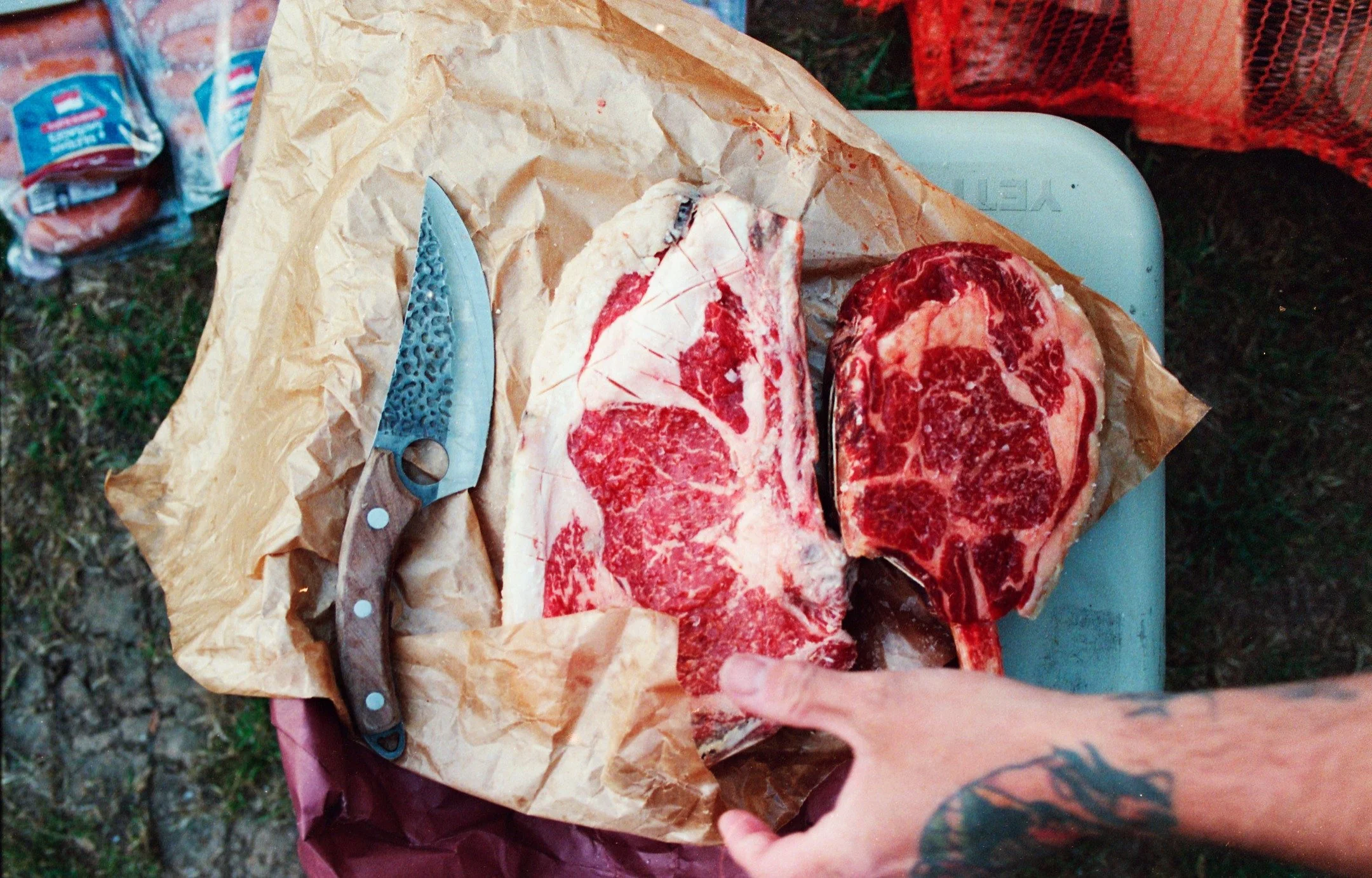 Picture from a recent group camping trip with lots of people where there were some men really trying to be men.