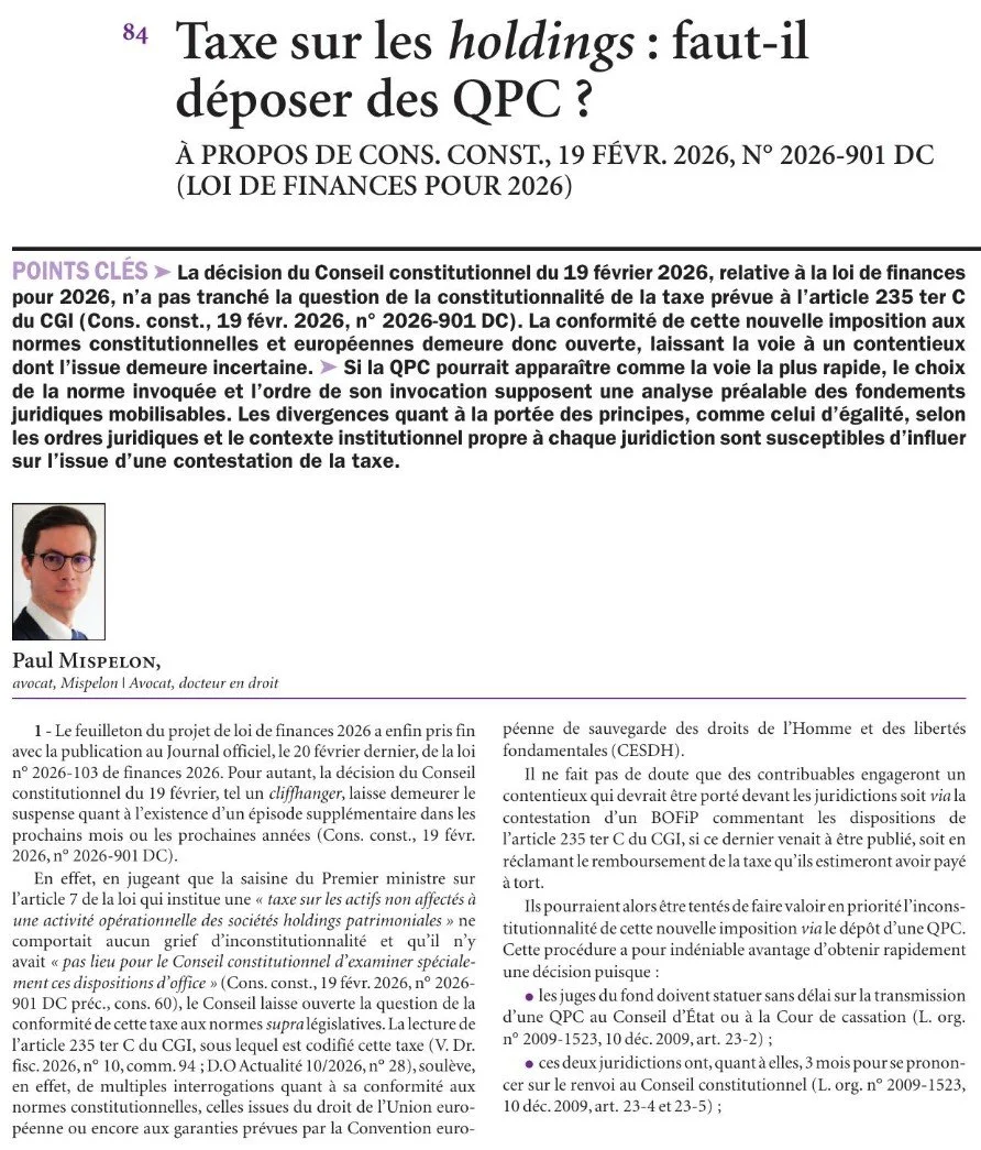 Taxe holdings QPC constitutionnalité