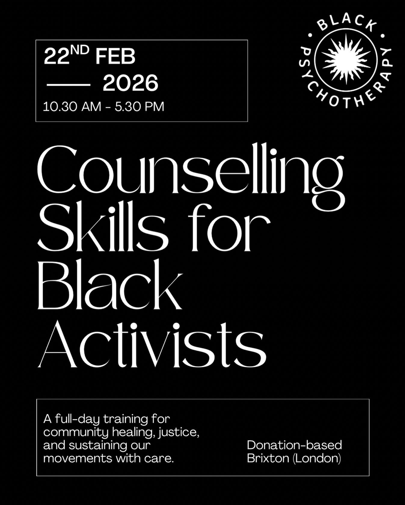 After our Black History Month counselling skills workshop, we promised to bring this back in 2026 and here it is! This is our first full-day counselling training focused on building essential skills for resistance, liberation and social justice work.