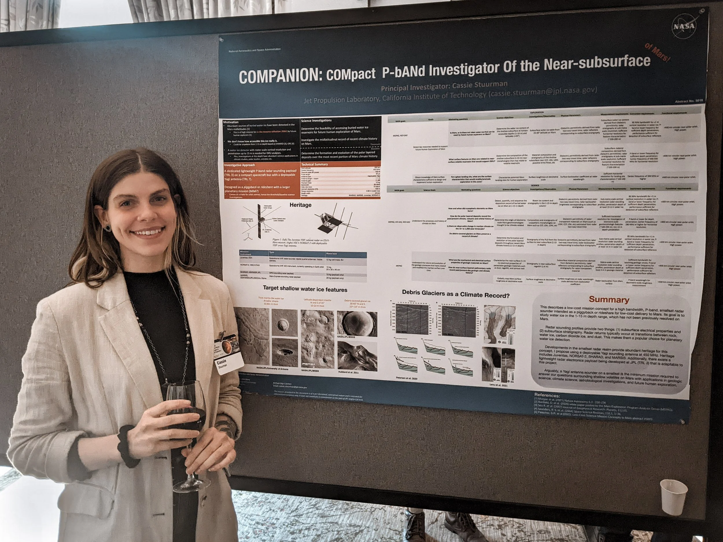 Cassie Stuurman presents COMPANION concept at the Low Cost Mars Missions conference, Pasadena, CA, USA