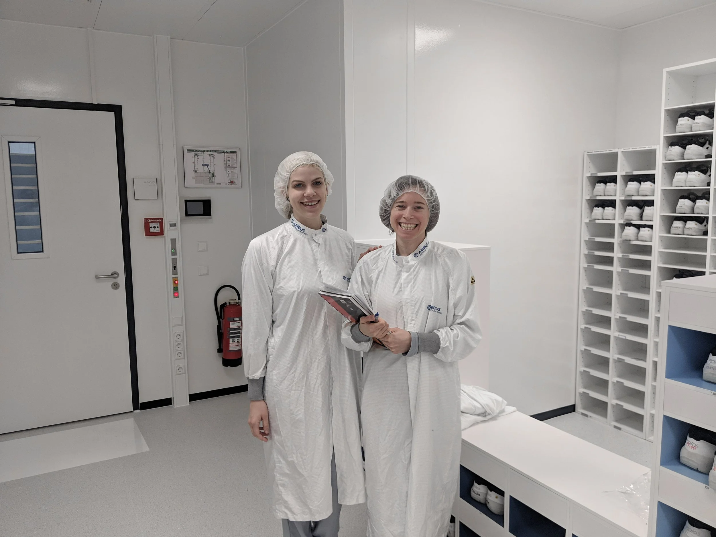 Cassie Stuurman, SAR Data Processing Engineer at the European Space Agency, visits the AIRBUS clean room, 2019