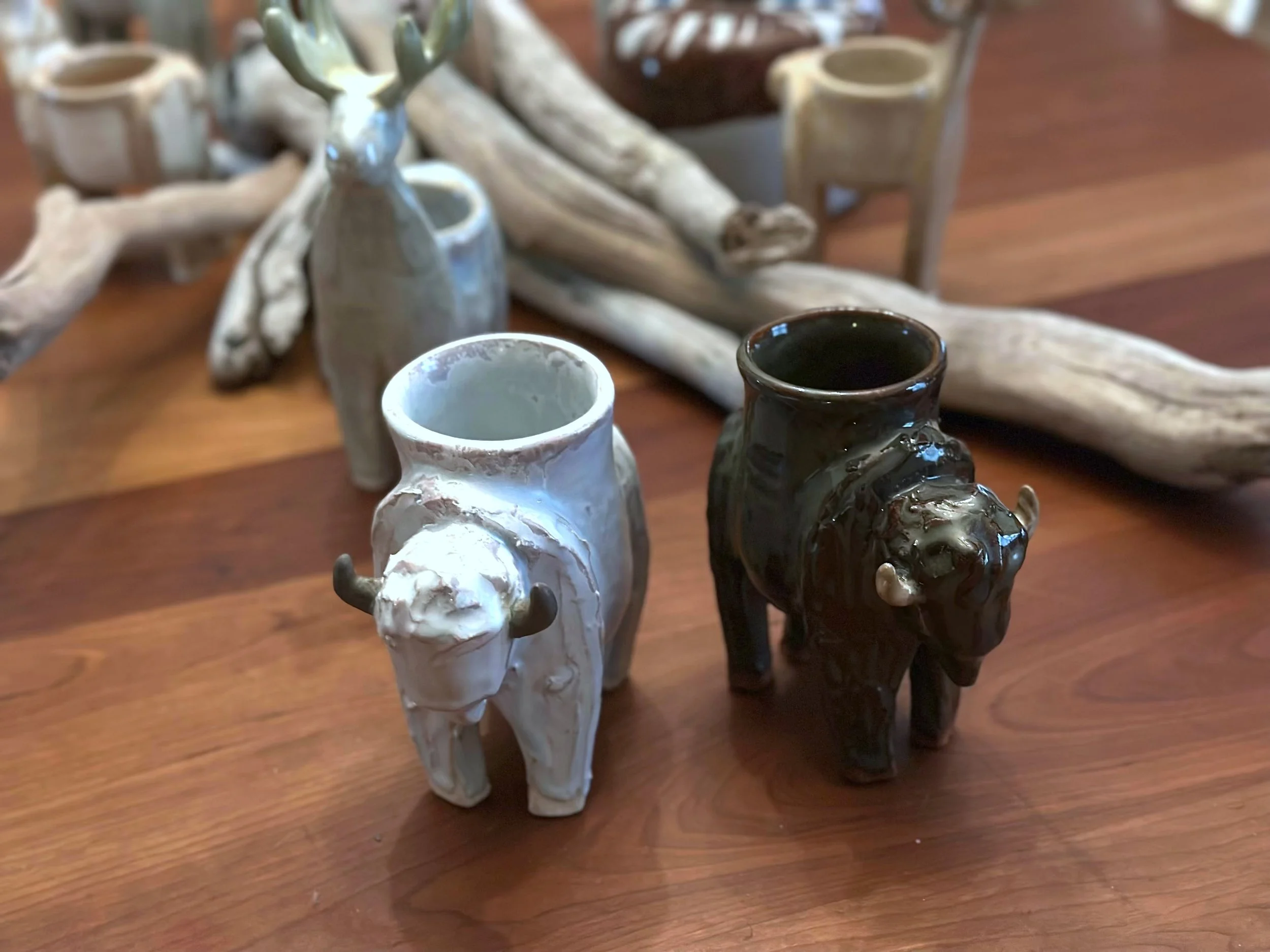 small bisons vases brown and white glossy glaze by Yellowsotneware by Jesse Falescopy.jpg