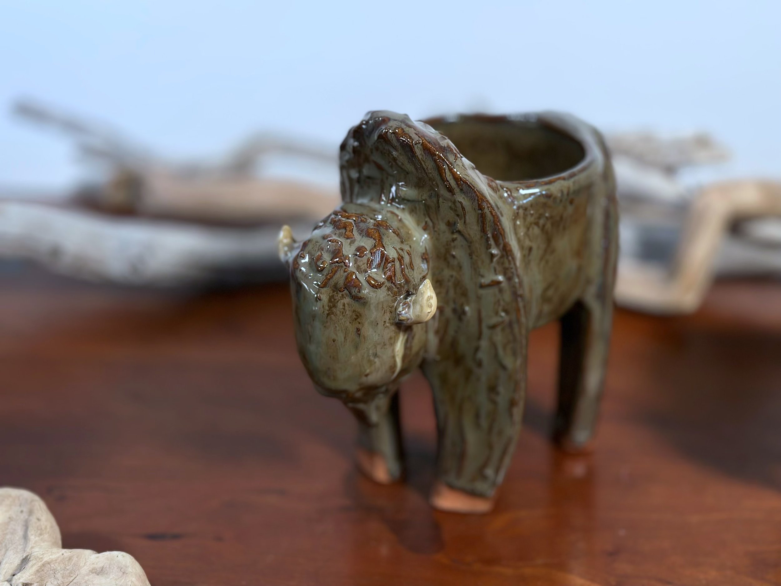 large Brown Bison - Yellowstoneware by jesse fales front view.jpg