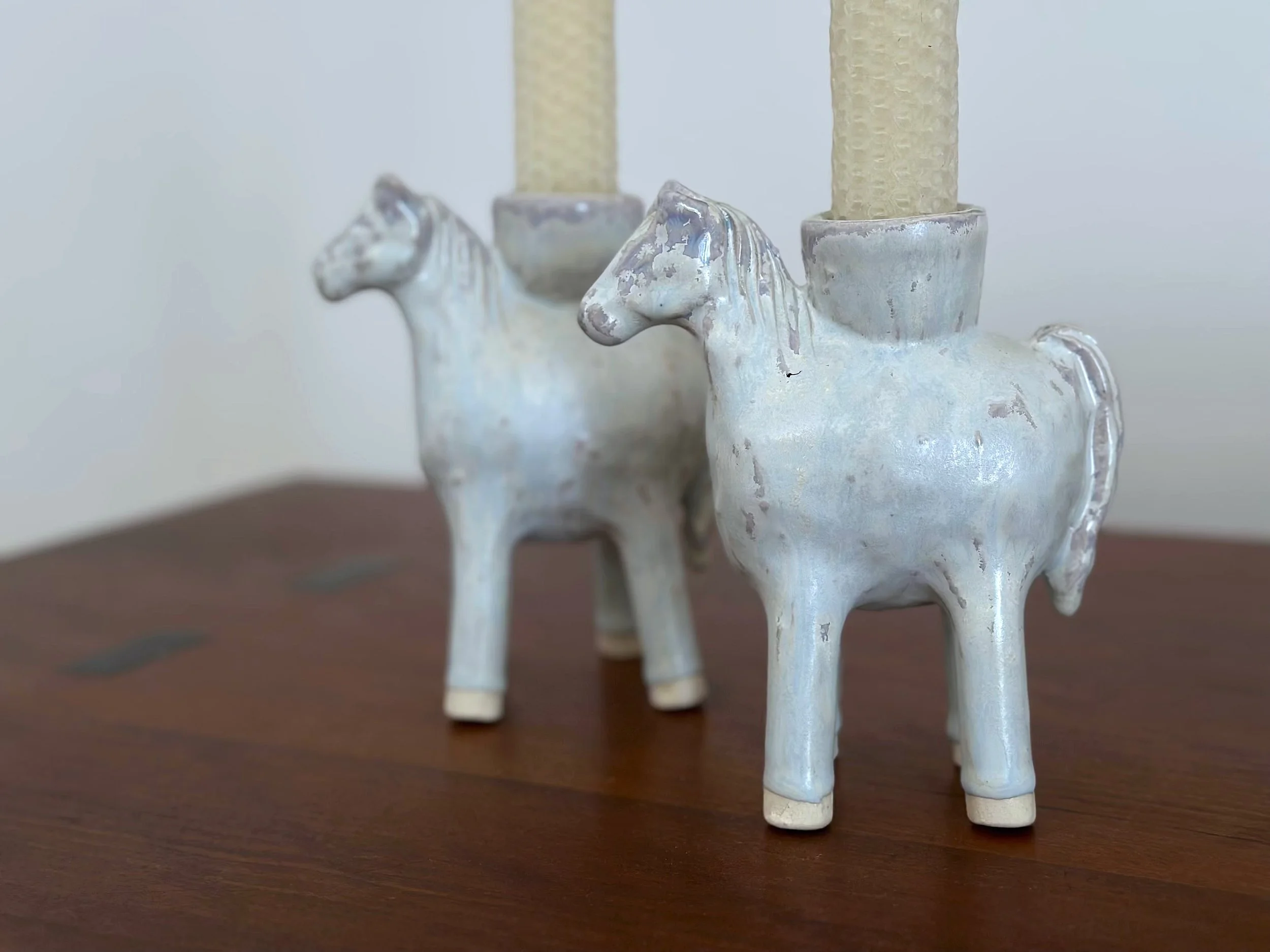 two smalll white horse candle holders by Yellowsotneware by jesse Fales copy.jpg