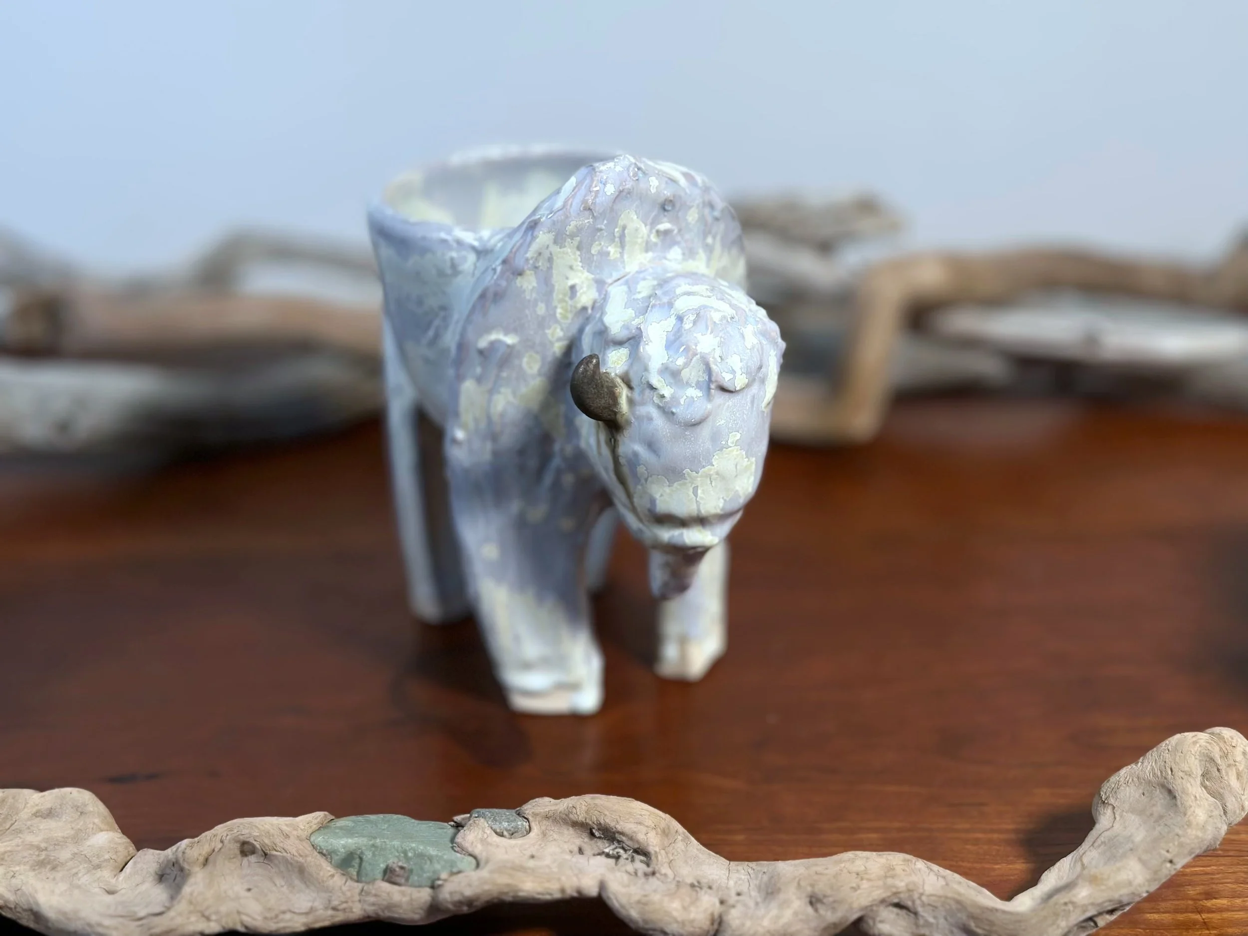 front view large white bison by yellowsotneware by jesse fales.jpg