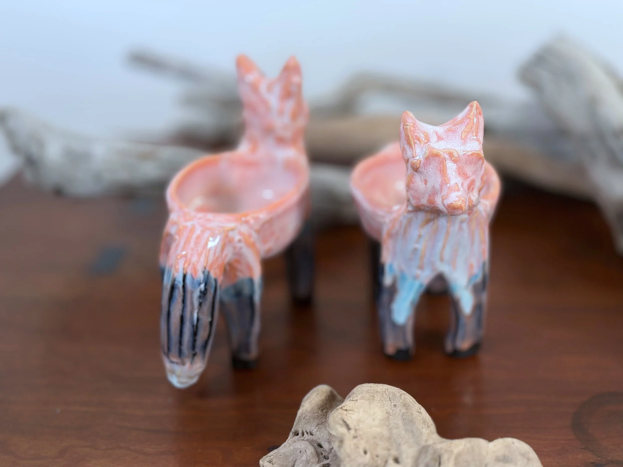 back small foxes Salmon pink by yellowstoneware by jesse fales.jpg