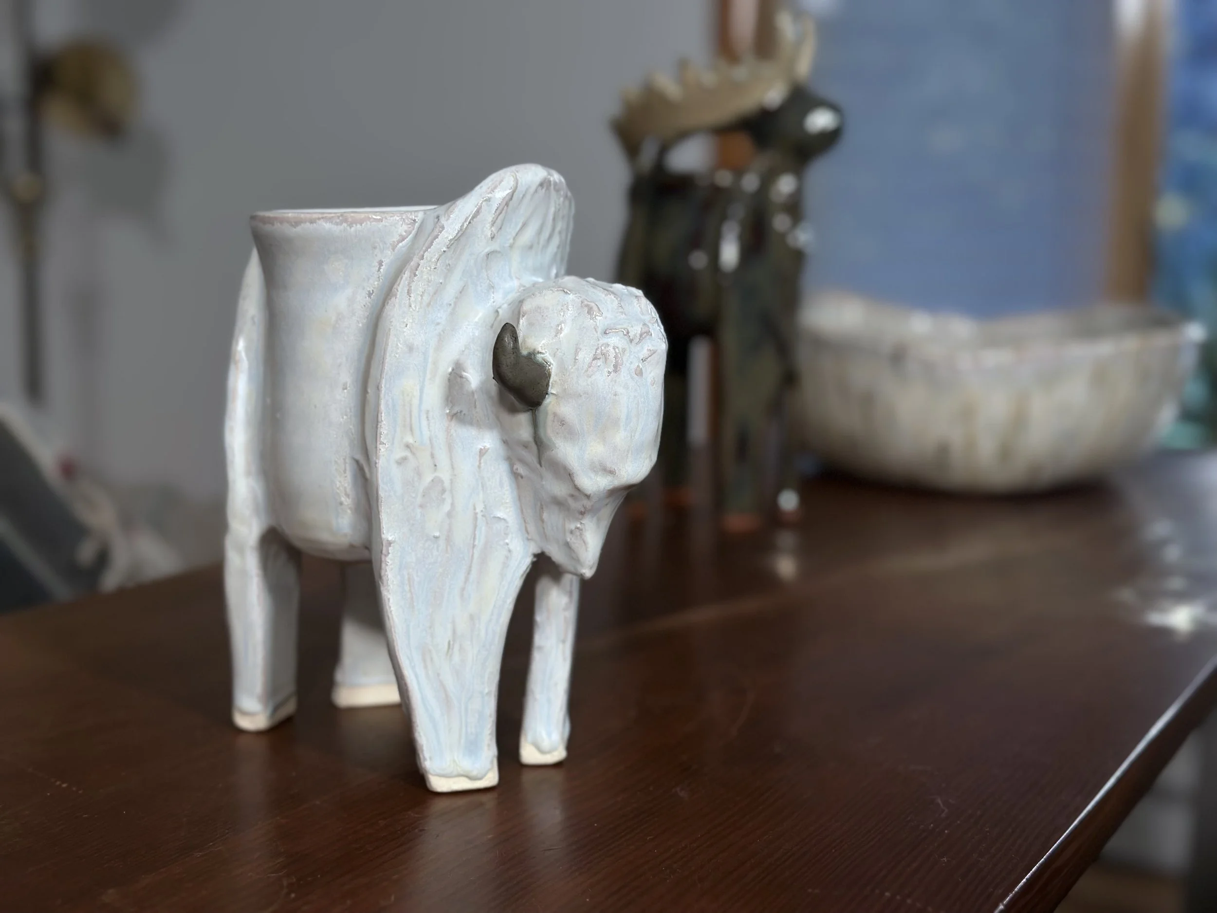 Big White Bison Vase ceramic by Yellowsotneware by Jesse Fales install view 2 copy.jpg