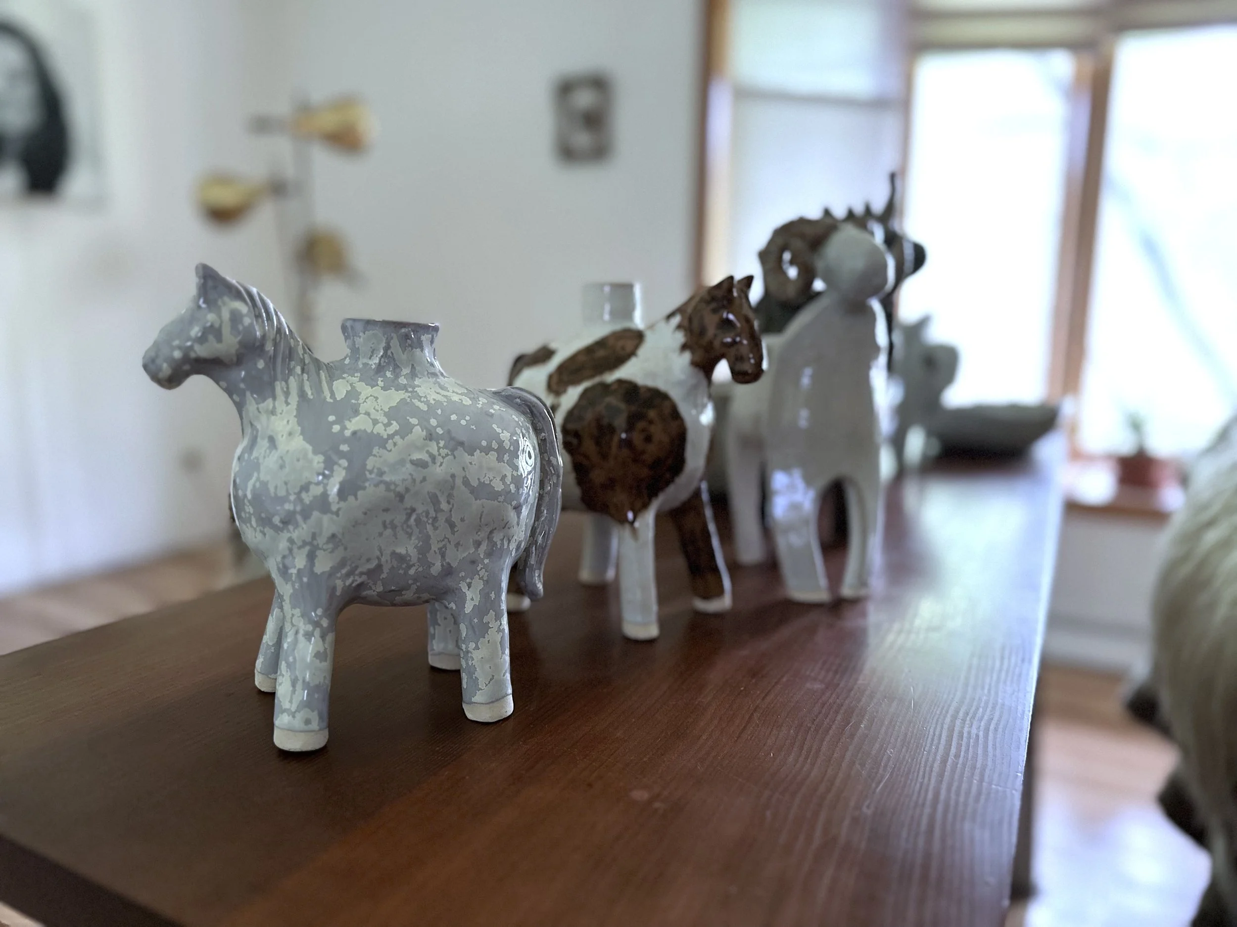 Spotted light grey Horse vase + Pain Horse vase installaton view by yellowostneware by Jesse Fales copy.jpg