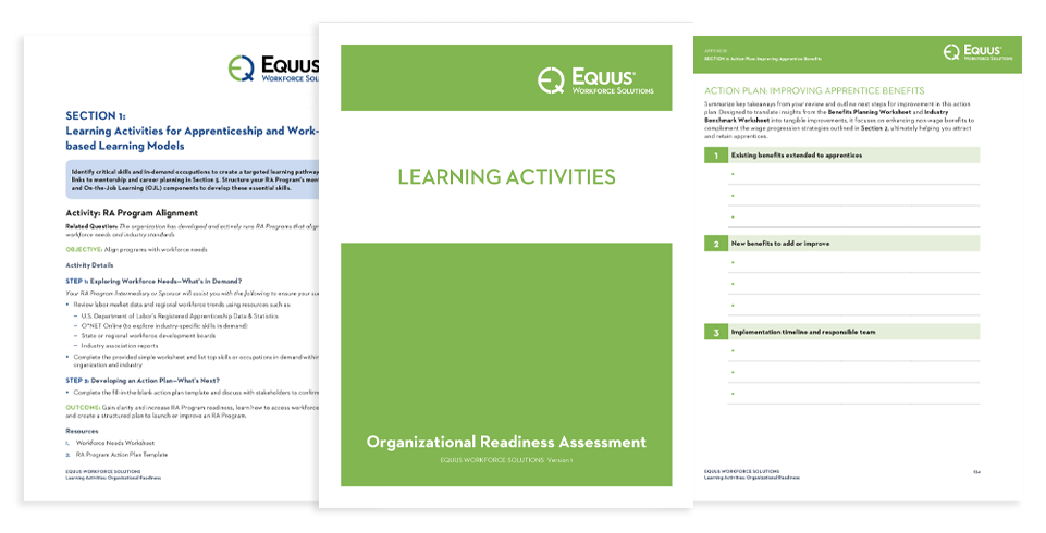 Snapshot of Equus' employer readiness assessment and learning activities guide