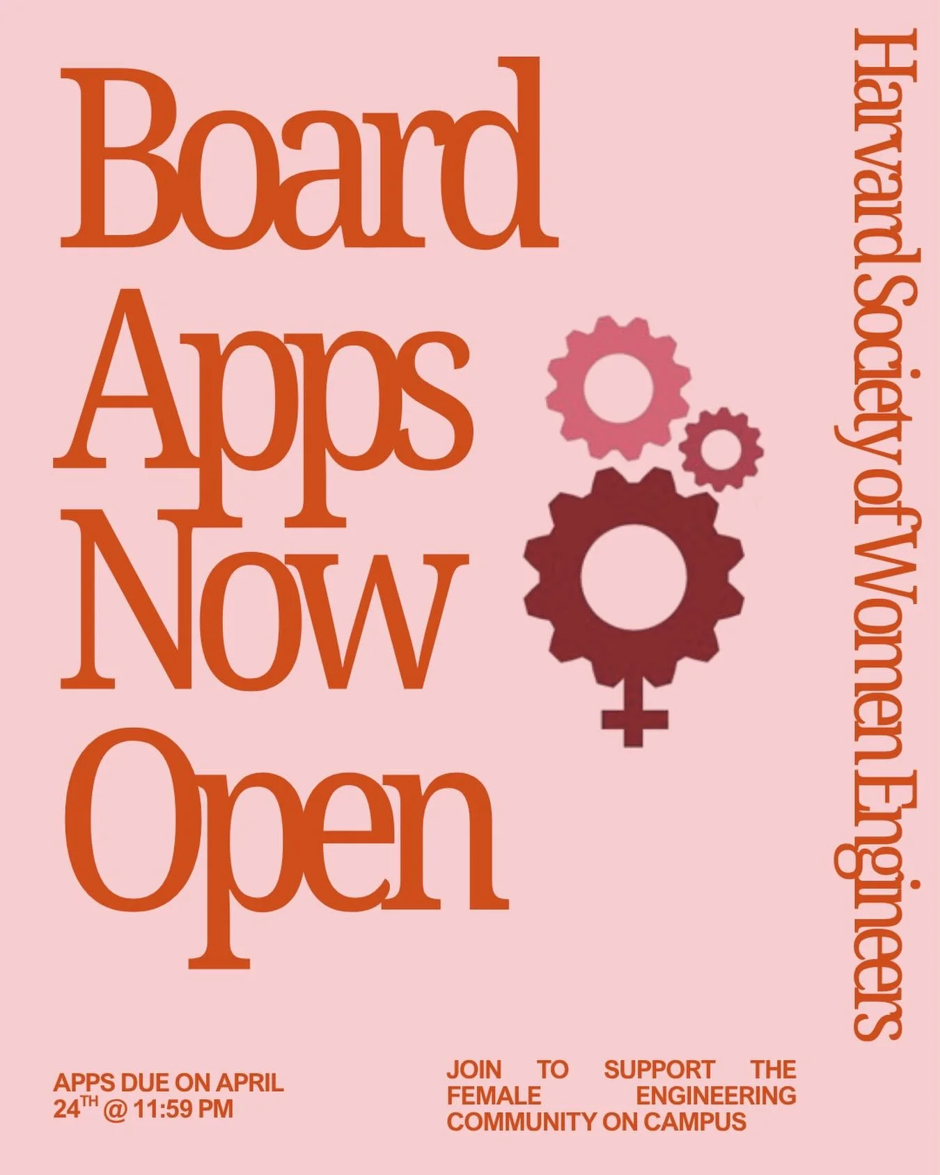 💌 Applications are now open for the 2026-2027 Harvard Society of Women Engineers Board! Joining the SWE board is a unique opportunity to develop leadership skills, support event planning, and connect with peers, alumni, and industry partners. We enc