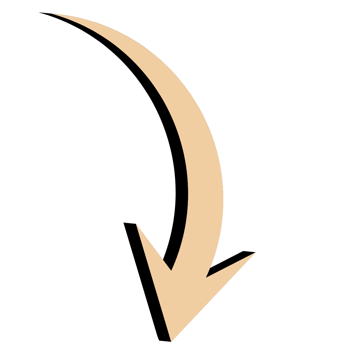 A large beige arrow pointing downward and then curving to the left.