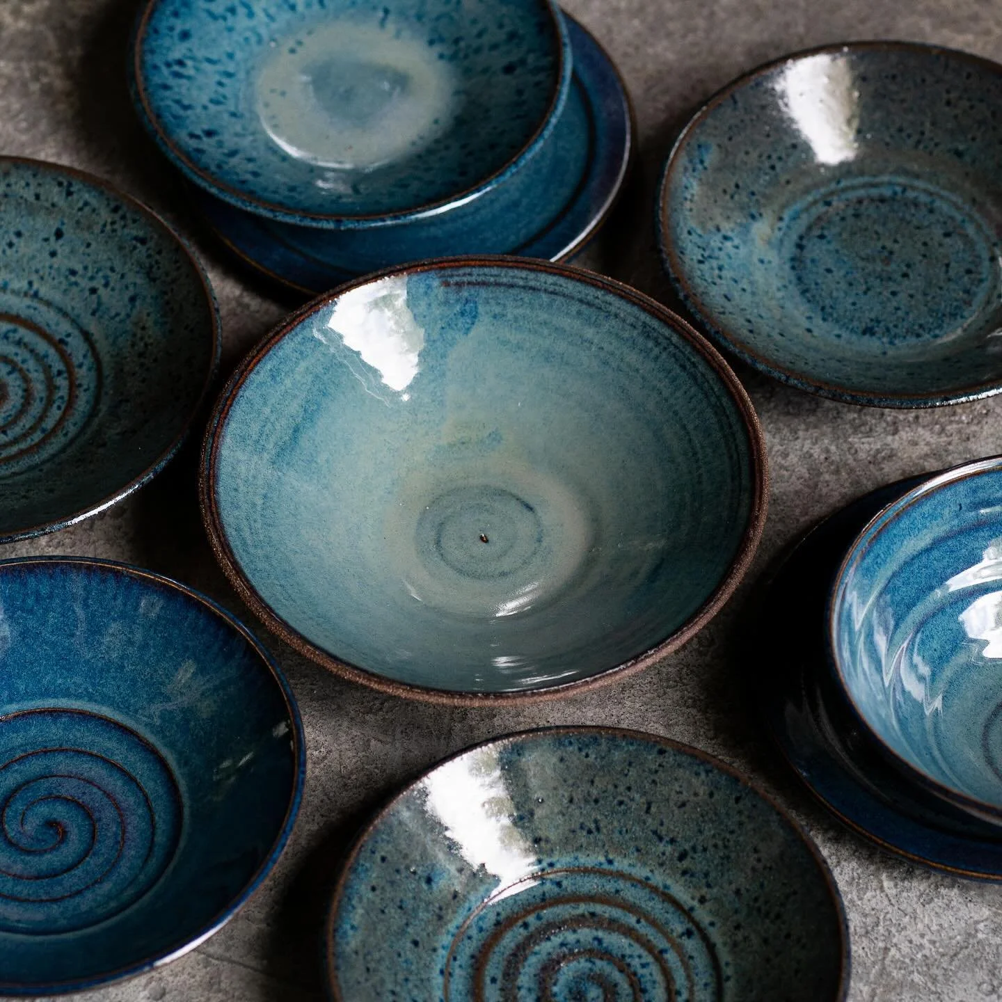 Shades of Blue.
&bull;
First proper glaze unload was a success. This firing was intended to be a &ldquo;test&rdquo; so I was pretty staggered when I opened the kiln to find it filled with these lush and immaculate pots top to bottom. So many keepers,