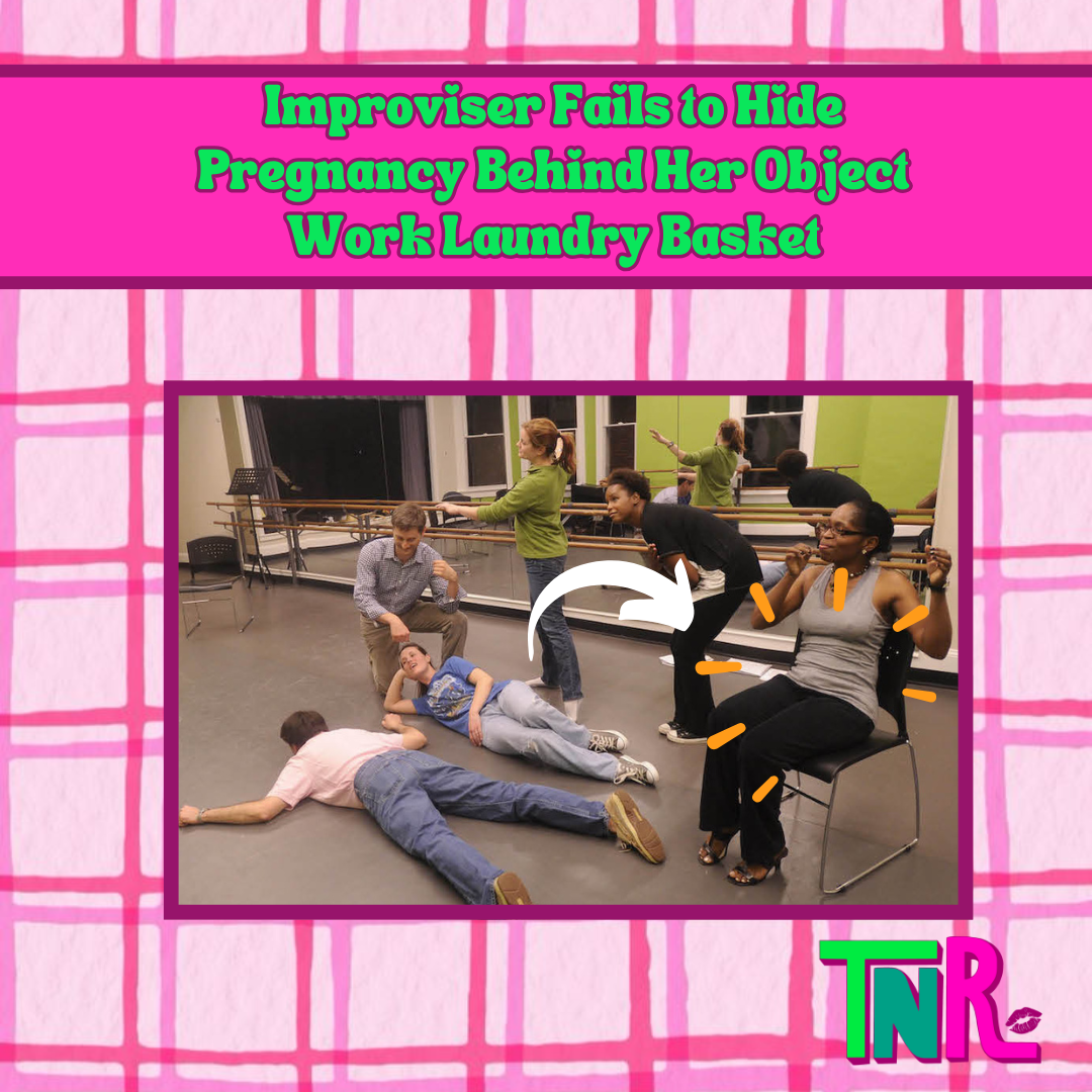 Improviser Fails to Hide Pregnancy Behind Her Object Work Laundry Basket