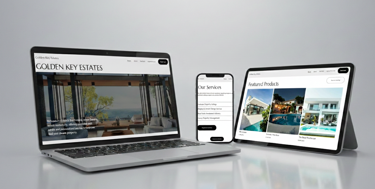 Golden Key Estates portfolio picture showing laptop, mobile and tablet