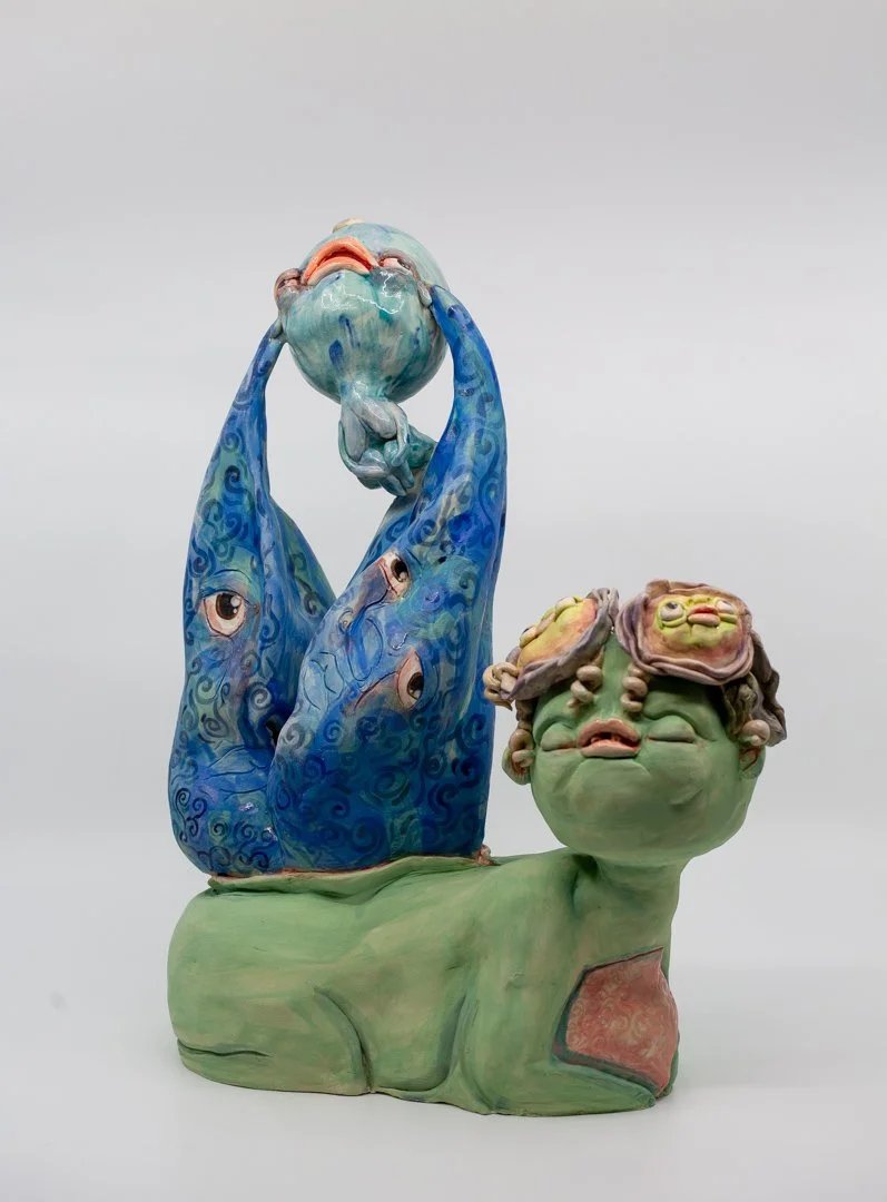 Pouring into Myself
Porcelain and amaco underglazes
Mid-range Cone 6 (1220°C) 
Coil built 
39 x 32 x 14 cm 
2026 
