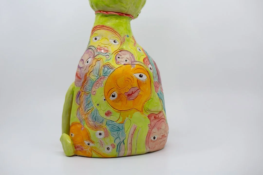 Lime Lap Dog
Porcelain and amaco underglazes
Coil built 
Mid-range Cone 6 (1220°C) 
38 x 17 x 20 cm 
2026 
