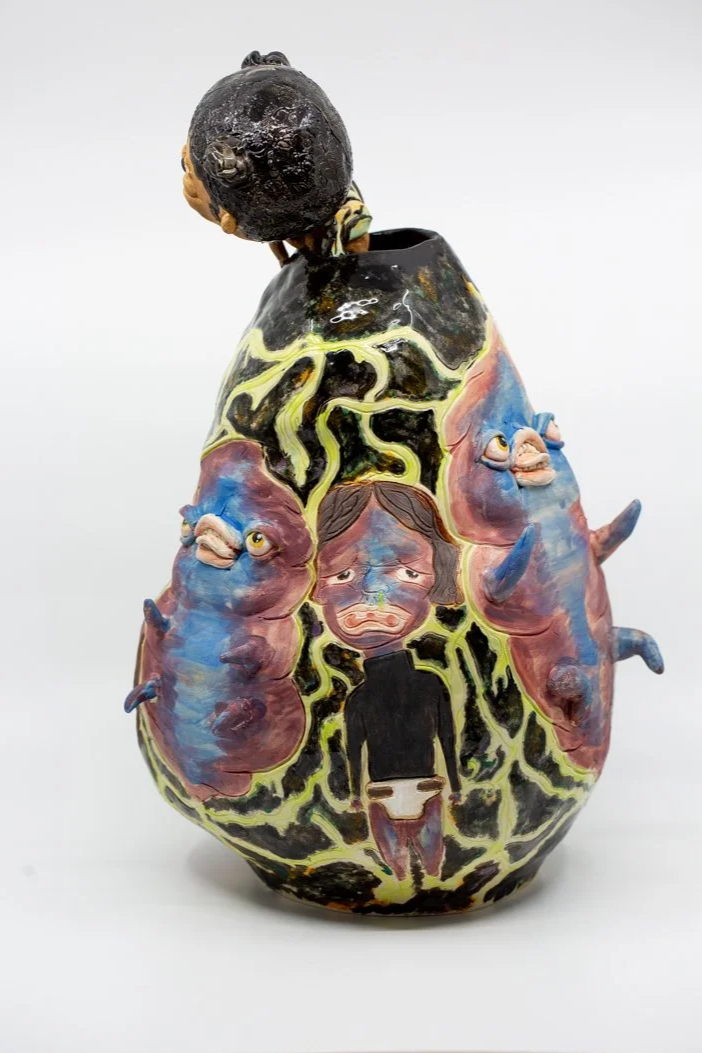 A Parasite Named Stone        
Porcelain and amaco underglazes
Mid-range Cone 6 (1220°C) 
Coil built 
44 x 33 x 27 cm
2026 