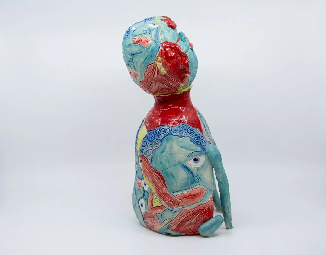 Oblivious Bliss Blue
Porcelain and amaco underglazes
Mid-range Cone 6 (1220°C) 
Coil built 
36 x 17 x 20 cm 
2026 

