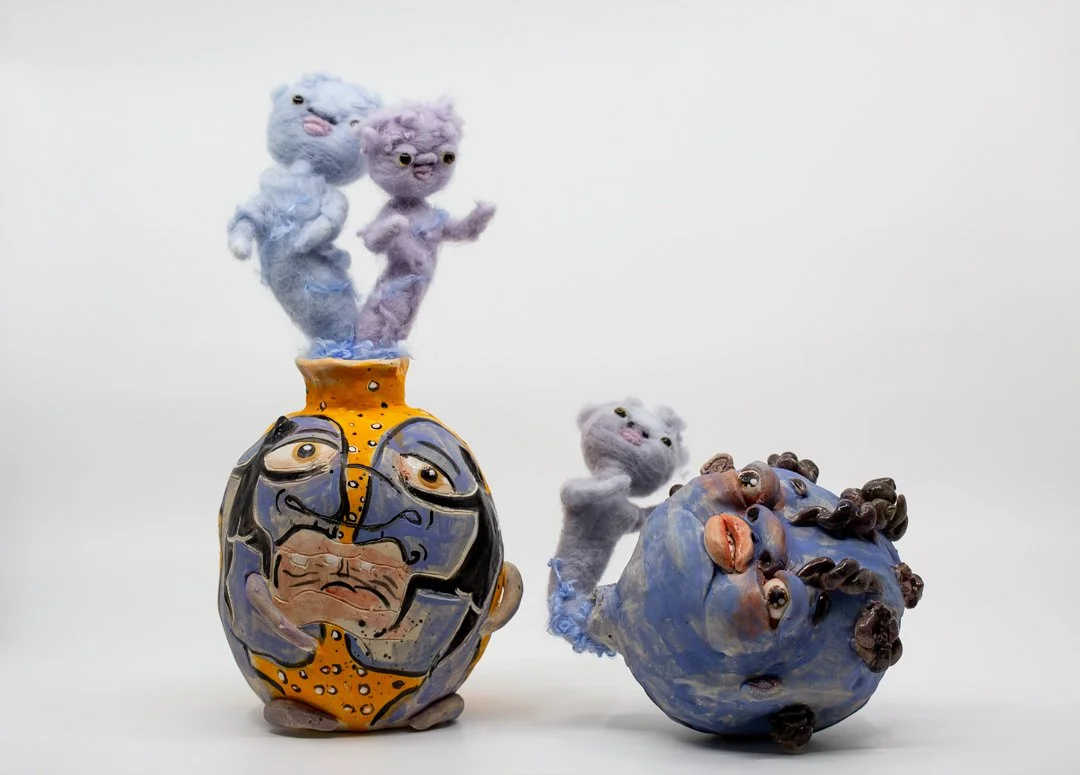 Can’t Break My Spirit
Porcelain and amaco underglazes
Mid-range Cone 6 (1220°C) 
Coil & Pinch pot built 
33 x 15 x 13 & 17 x 18 x 13 cm
2026 
