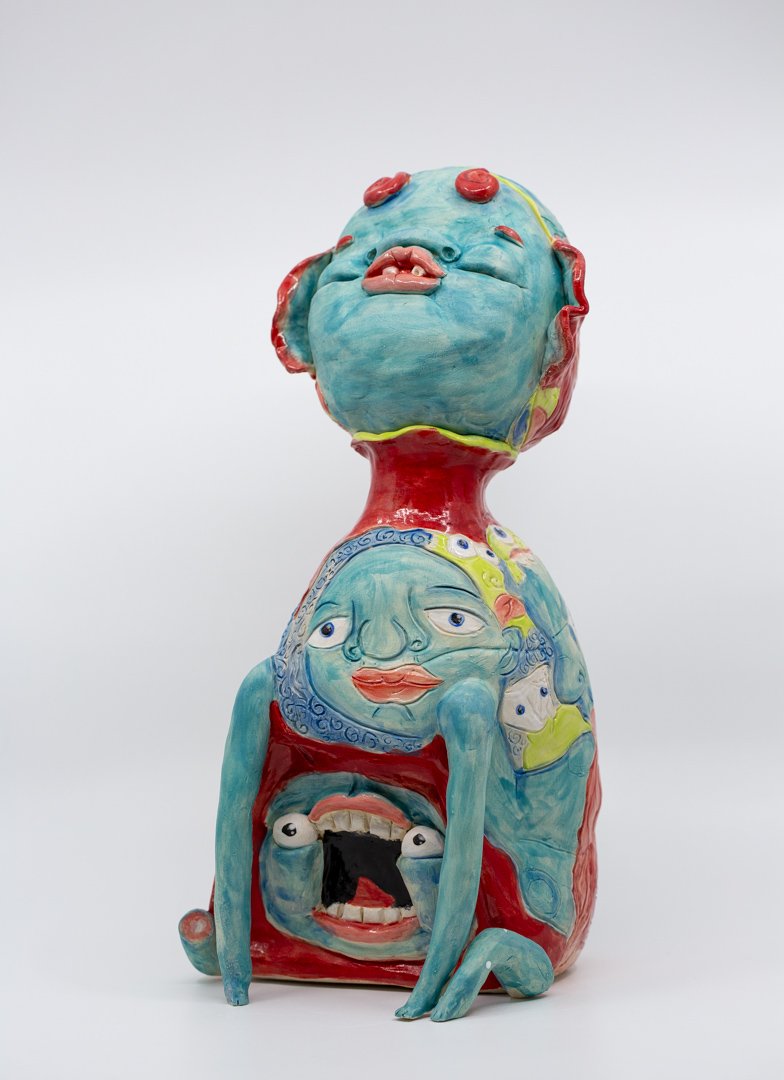 Oblivious Bliss Blue
Porcelain and amaco underglazes
Mid-range Cone 6 (1220°C) 
Coil built 
36 x 17 x 20 cm 
2026 

