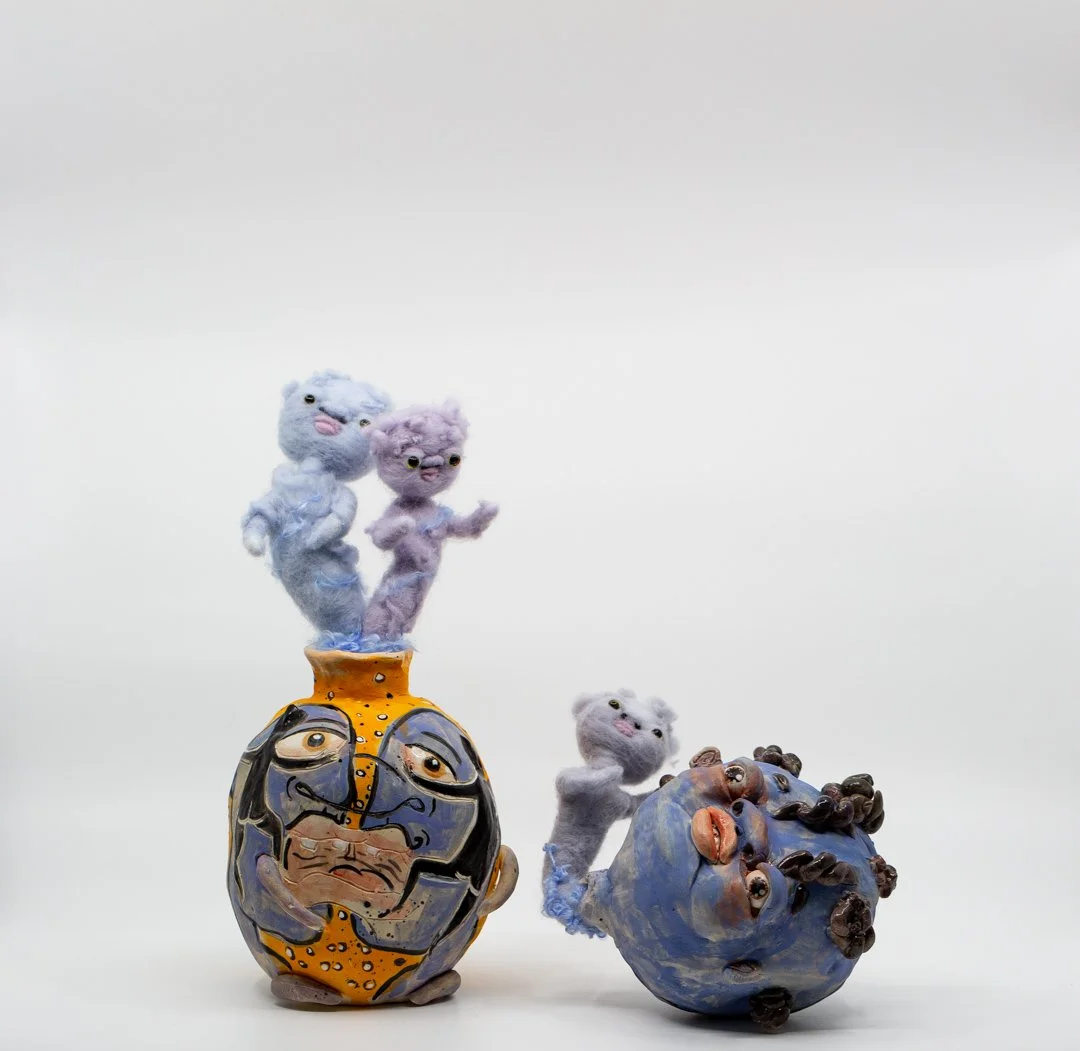 Can’t Break My Spirit
Porcelain and amaco underglazes
Mid-range Cone 6 (1220°C) 
Coil & Pinch pot built 
33 x 15 x 13 & 17 x 18 x 13 cm
2026 
