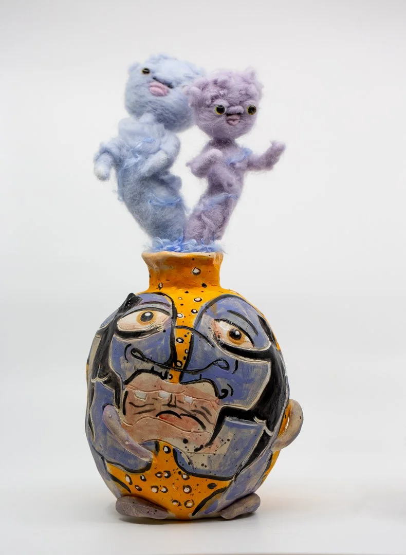 Can’t Break My Spirit
Porcelain and amaco underglazes
Mid-range Cone 6 (1220°C) 
Coil & Pinch pot built 
33 x 15 x 13 & 17 x 18 x 13 cm
2026 
