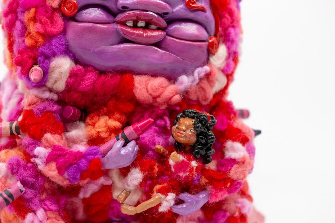 Creativity Creature and Me.
Polymer clay, dyed wool, wire, wood, acrylic paint 
27 x 22 x 18 cm 
2025
