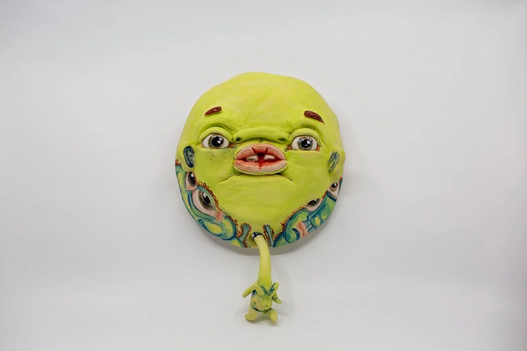 Green Floating Head
Porcelain and amaco underglazes
Mid-range Cone 6 (1220°C) 
Slab built 
24 x 15 x 6 cm 
2026 
