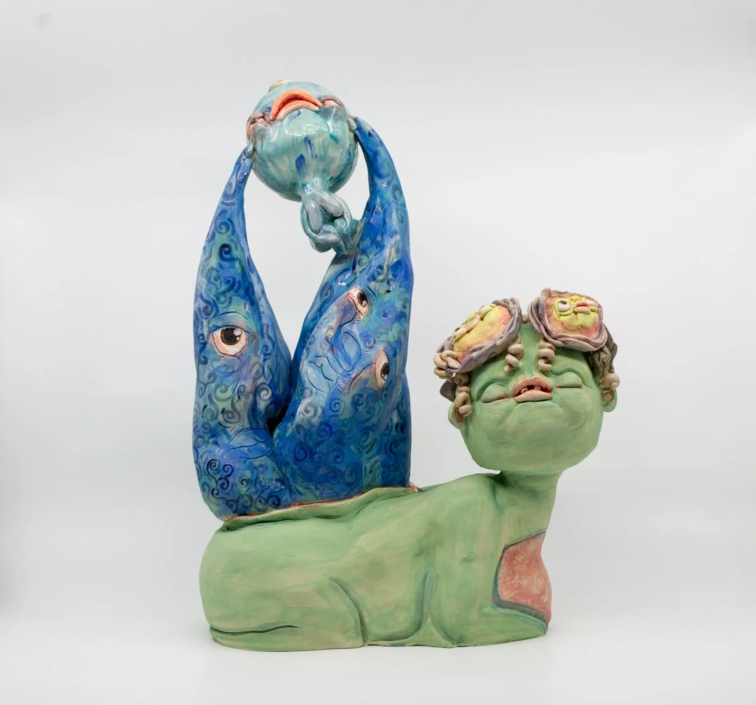 Pouring into Myself
Porcelain and amaco underglazes
Mid-range Cone 6 (1220°C) 
Coil built 
39 x 32 x 14 cm 
2026 
