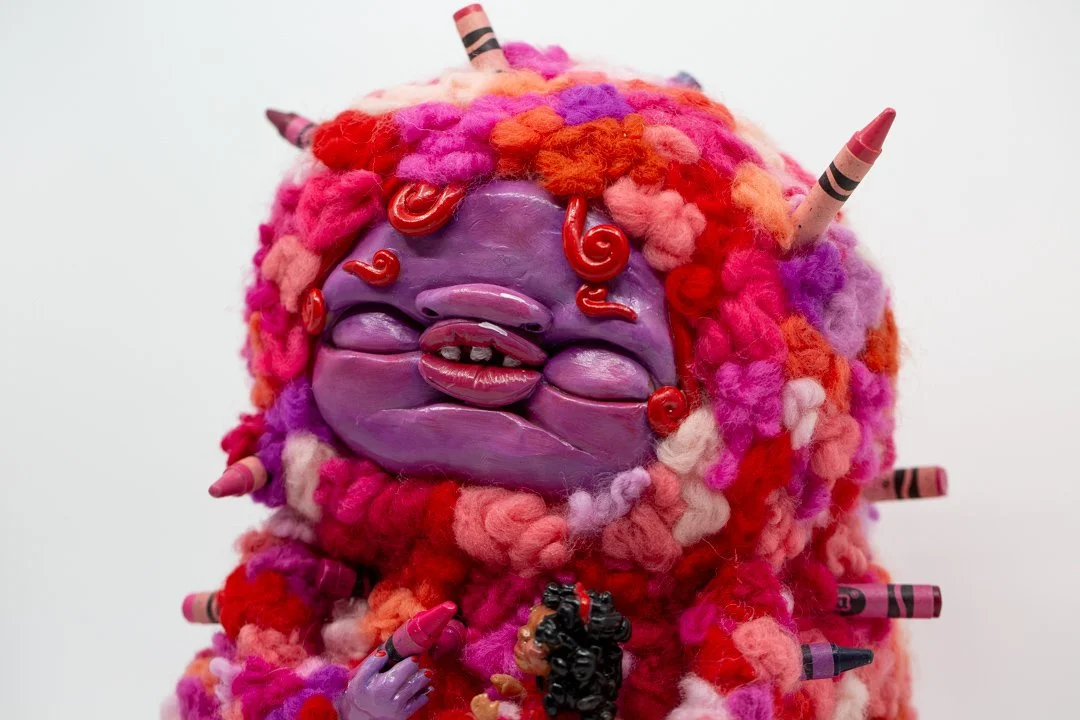 Creativity Creature and Me.
Polymer clay, dyed wool, wire, wood, acrylic paint 
27 x 22 x 18 cm 
2025
