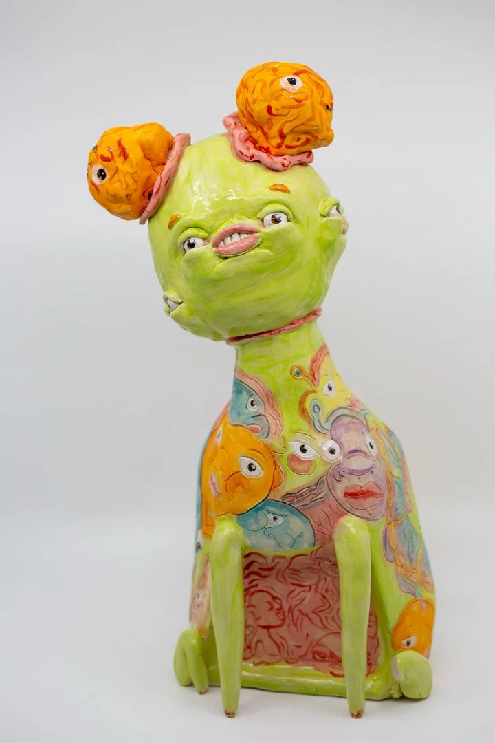 Lime Lap Dog
Porcelain and amaco underglazes
Coil built 
Mid-range Cone 6 (1220°C) 
38 x 17 x 20 cm 
2026 
