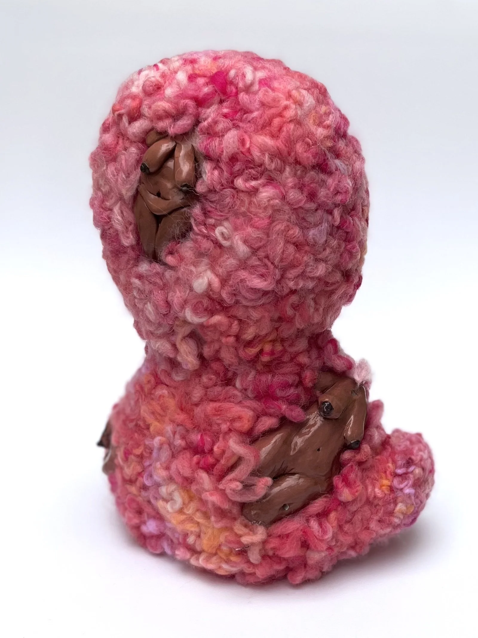 My rage creature.
Polymer clay, dyed wool, wire, acrylic paint
27 x 18 x 14cm
2025