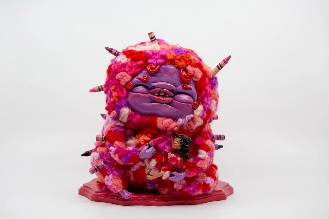 Creativity Creature and Me.
Polymer clay, dyed wool, wire, wood, acrylic paint 
27 x 22 x 18 cm 
2025
