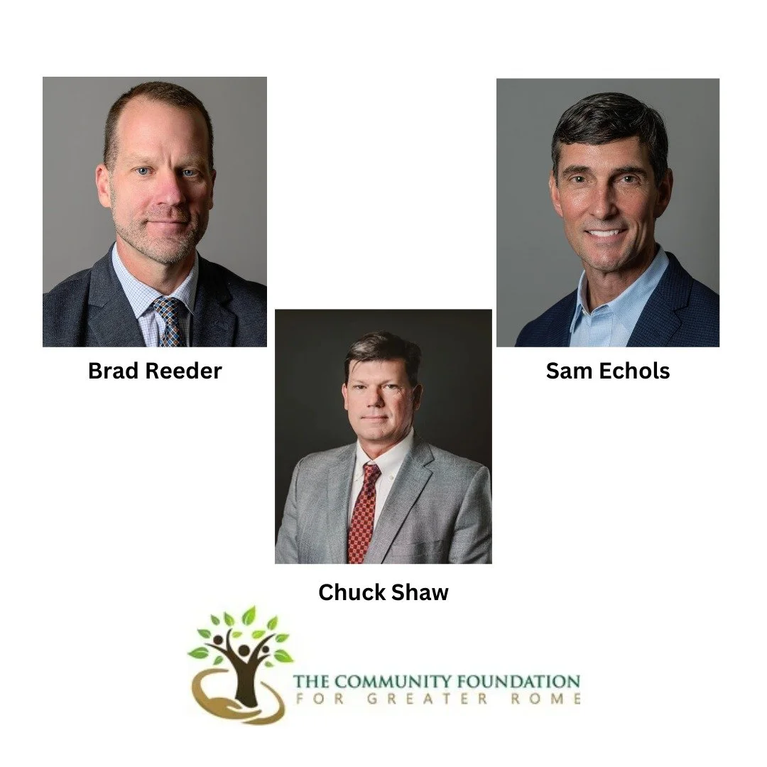 We are grateful to welcome Brad Reeder &amp; Sam Echols as new members to the Board of Directors of the Community Foundation for Greater Rome &amp; install Chuck Shaw as our new chairperson. 

Our volunteer Board members bring professional expertise,