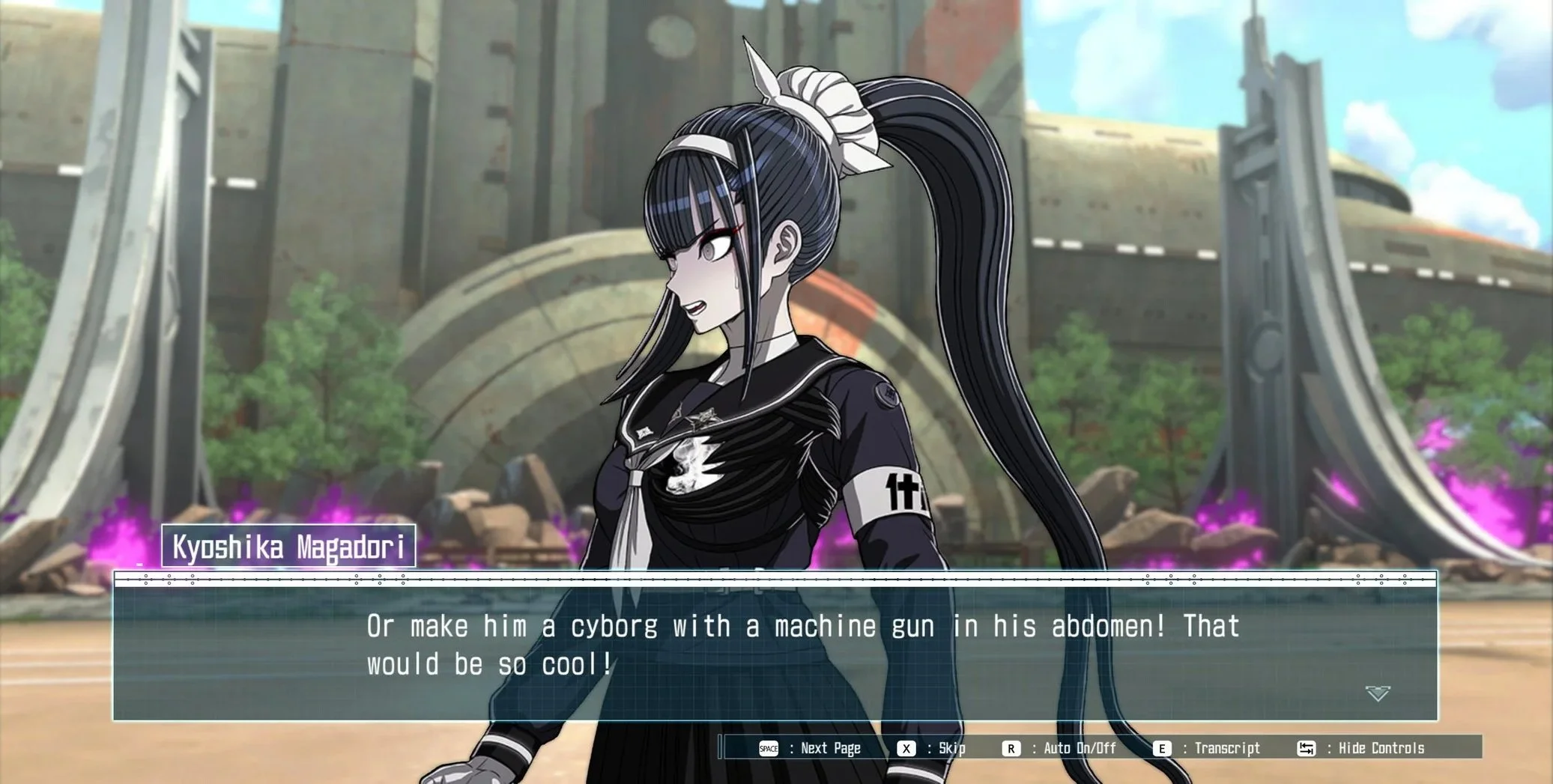 Kyoshika Magadori saying "Or make him a cyborg with a machine gun in his adbomen! That would be so cool!"