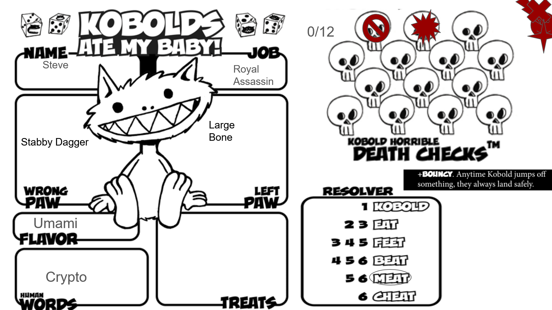 charcter sheet from Kobolds Ate my Baby
